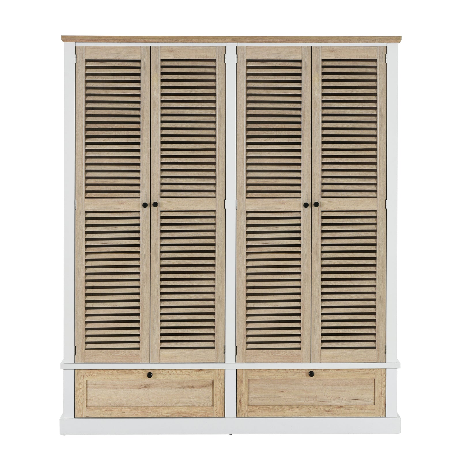 Nøordka Light Dresser Default 75" Natural & White 4 Shutter Door Wardrobe Armoire Closet