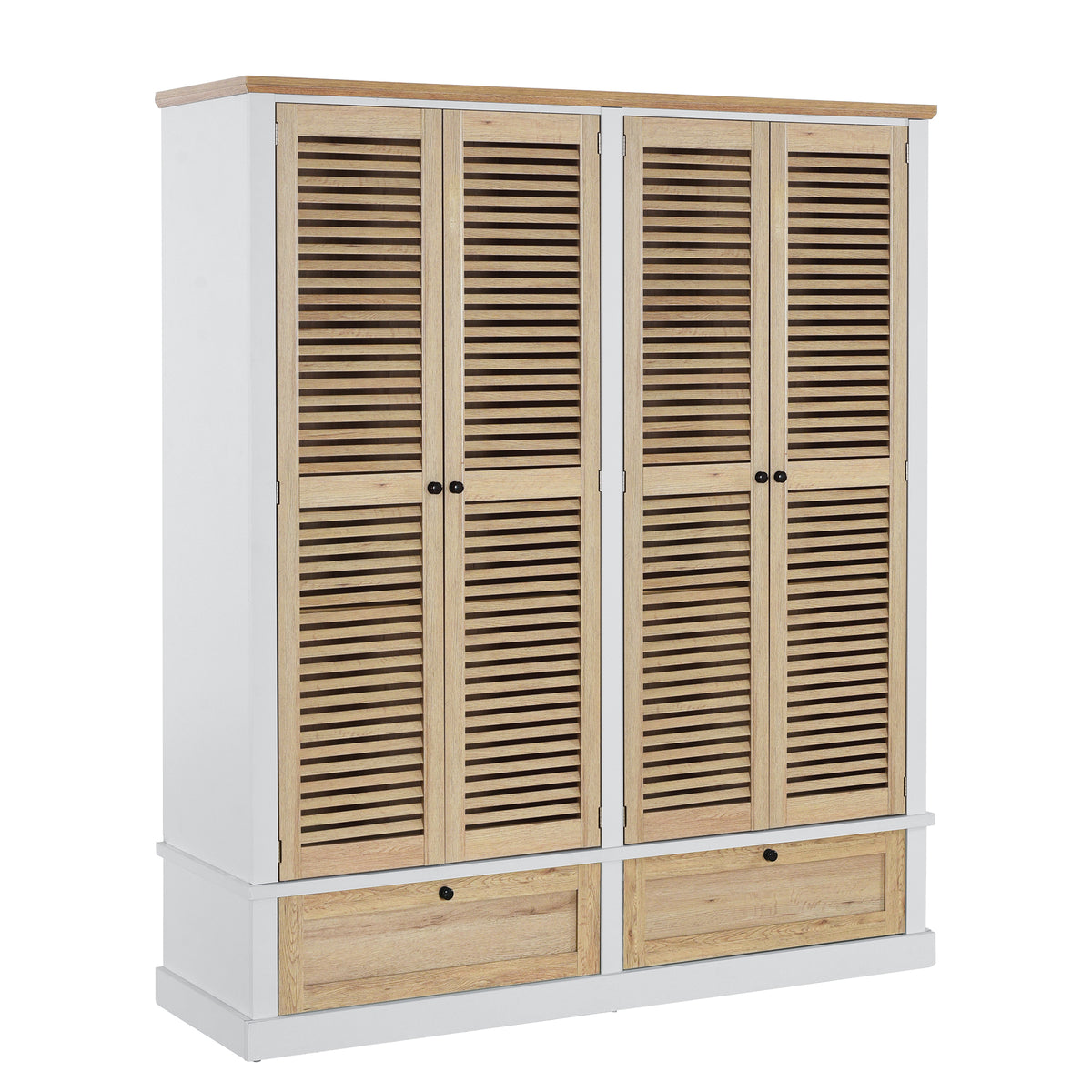 Nøordka Light Dresser Default 75" Natural &amp; White 4 Shutter Door Wardrobe Armoire Closet