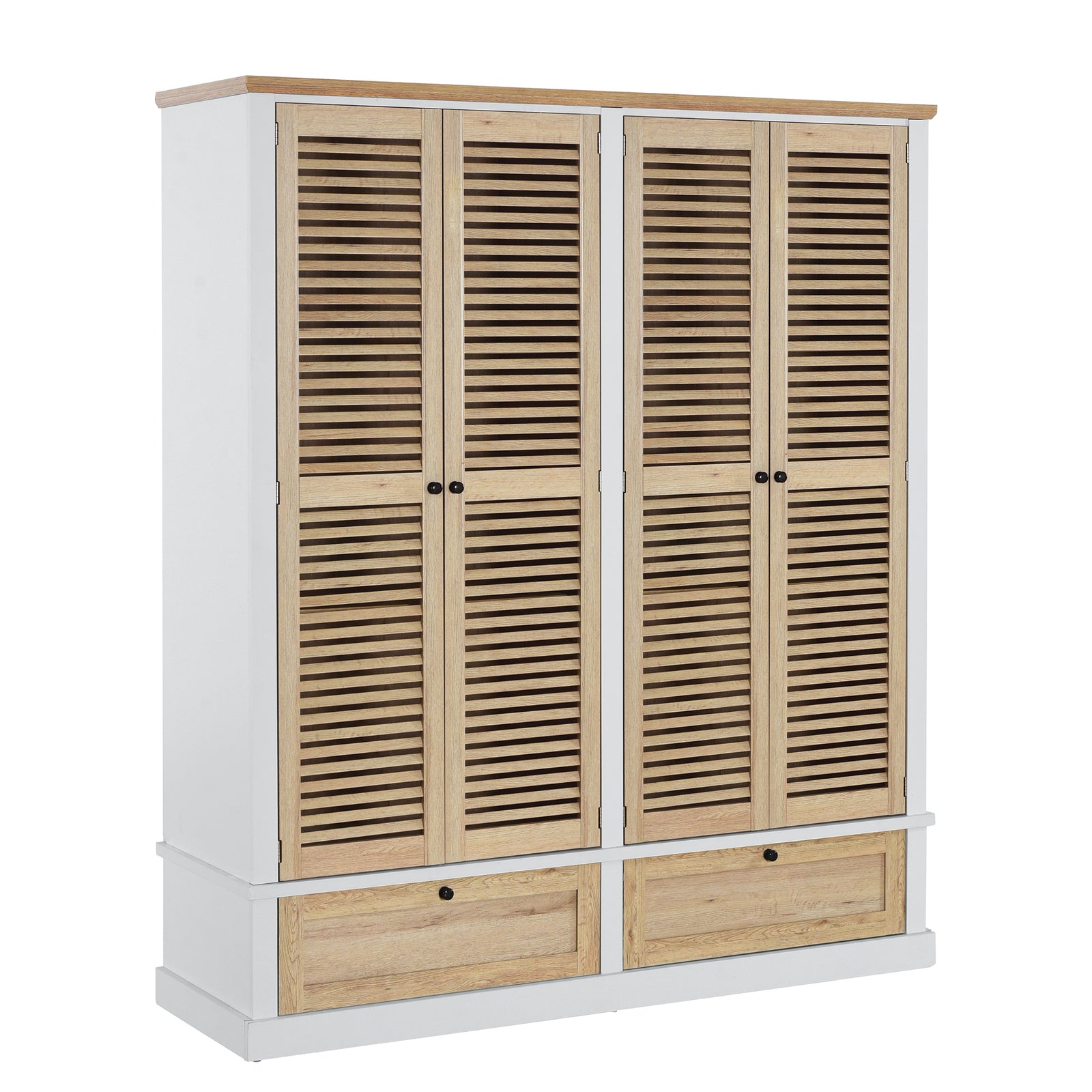 Nøordka Light Dresser Default 75" Natural & White 4 Shutter Door Wardrobe Armoire Closet