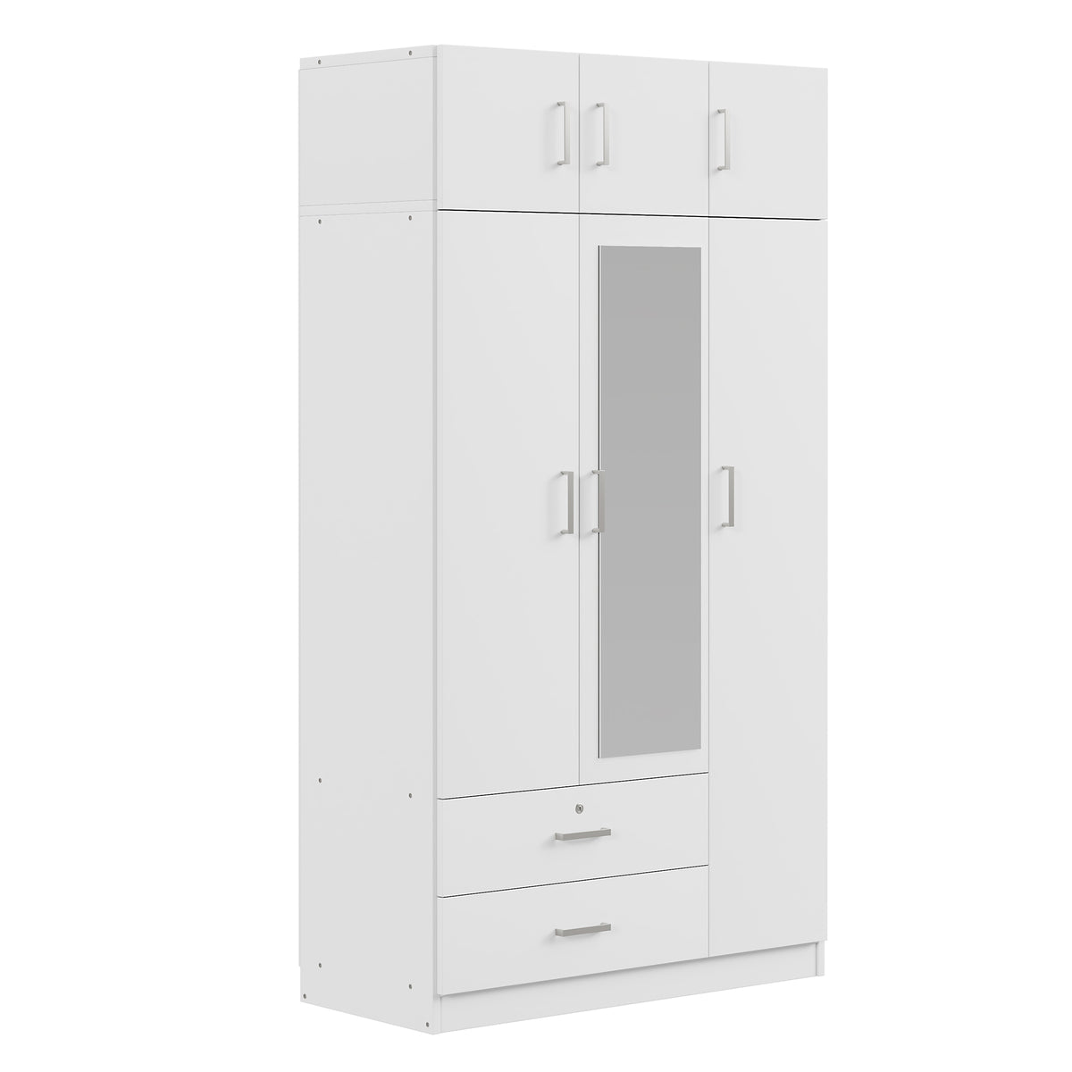 Nøordka Light Dresser Default 82" White Modern 3-Door Mirror Wardrobe with 2 Drawers &amp; Top Cabinet