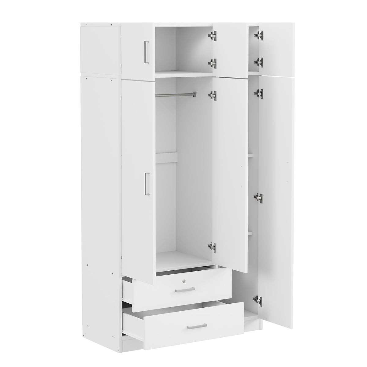 Nøordka Light Dresser Default 82" White Modern 3-Door Mirror Wardrobe with 2 Drawers &amp; Top Cabinet