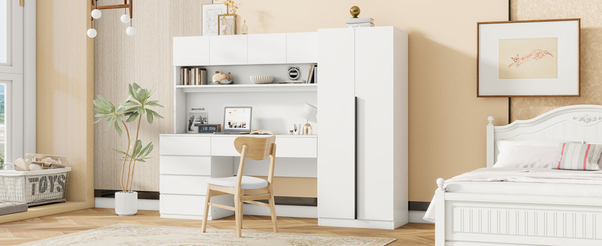 Nøordka Light Dresser Default 90" White 2 Door Wooden Storage Cabinet with Integrated Desk