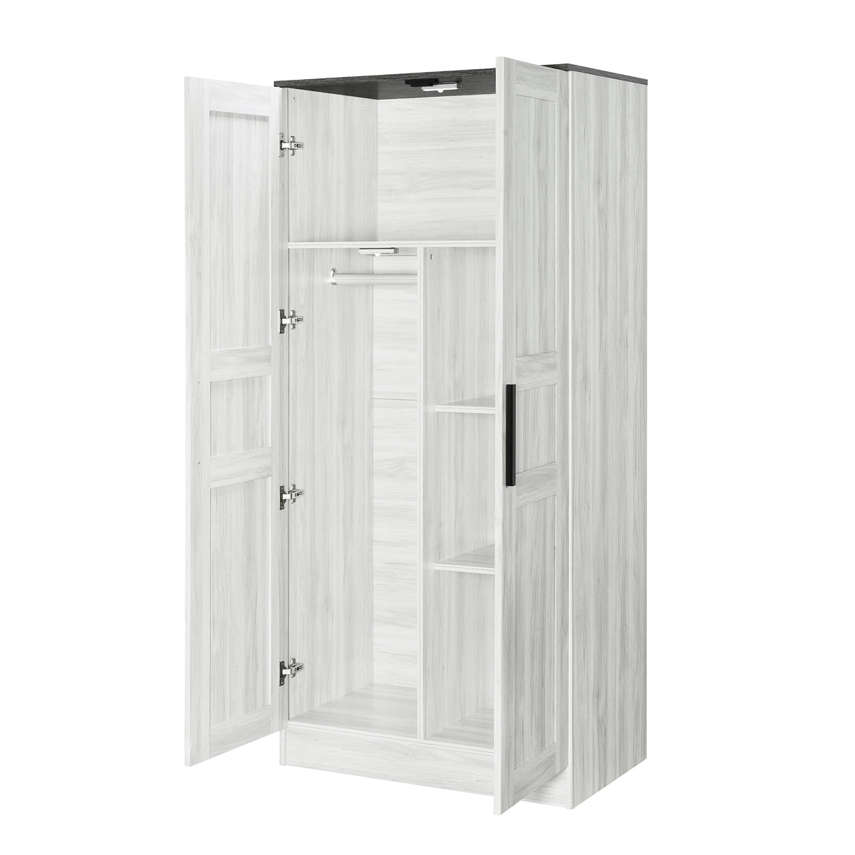 Nøordka Light Dresser Default Gray 2-Door Wooden Wardrobe Armoire with Lighting &amp; 4 Storage Shelves