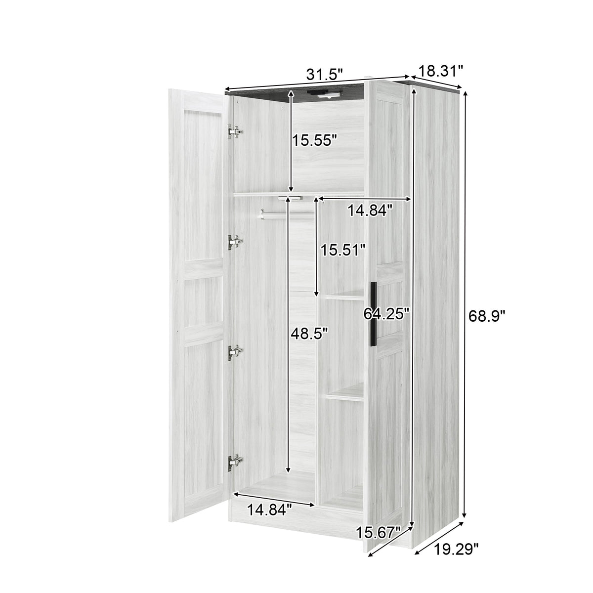 Nøordka Light Dresser Default Gray 2-Door Wooden Wardrobe Armoire with Lighting &amp; 4 Storage Shelves