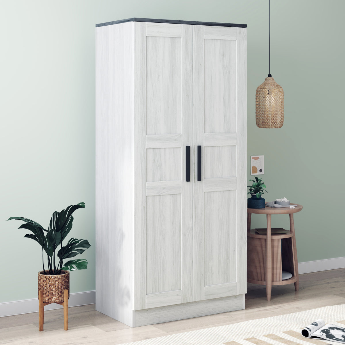 Nøordka Light Dresser Default Gray 2-Door Wooden Wardrobe Armoire with Lighting &amp; 4 Storage Shelves