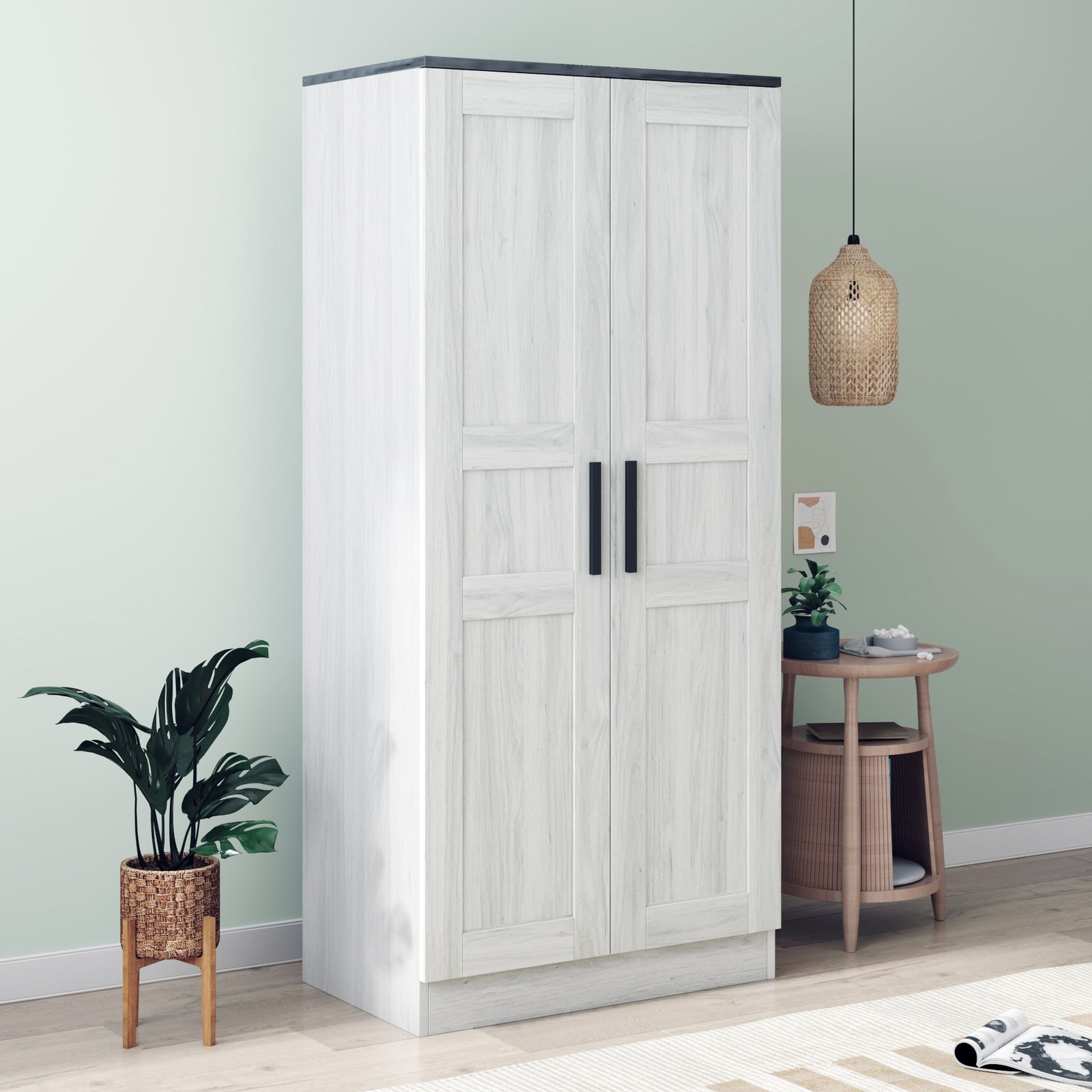 Nøordka Light Dresser Default Gray 2-Door Wooden Wardrobe Armoire with Lighting & 4 Storage Shelves