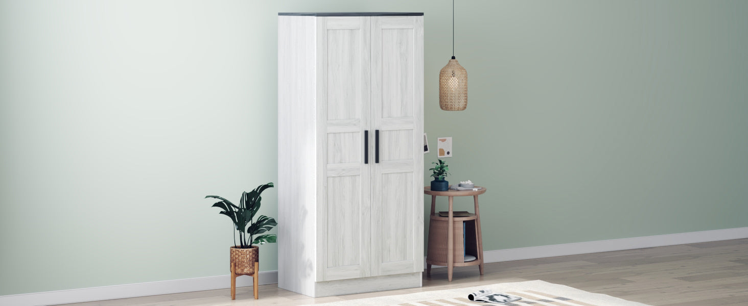 Nøordka Light Dresser Default Gray 2-Door Wooden Wardrobe Armoire with Lighting & 4 Storage Shelves