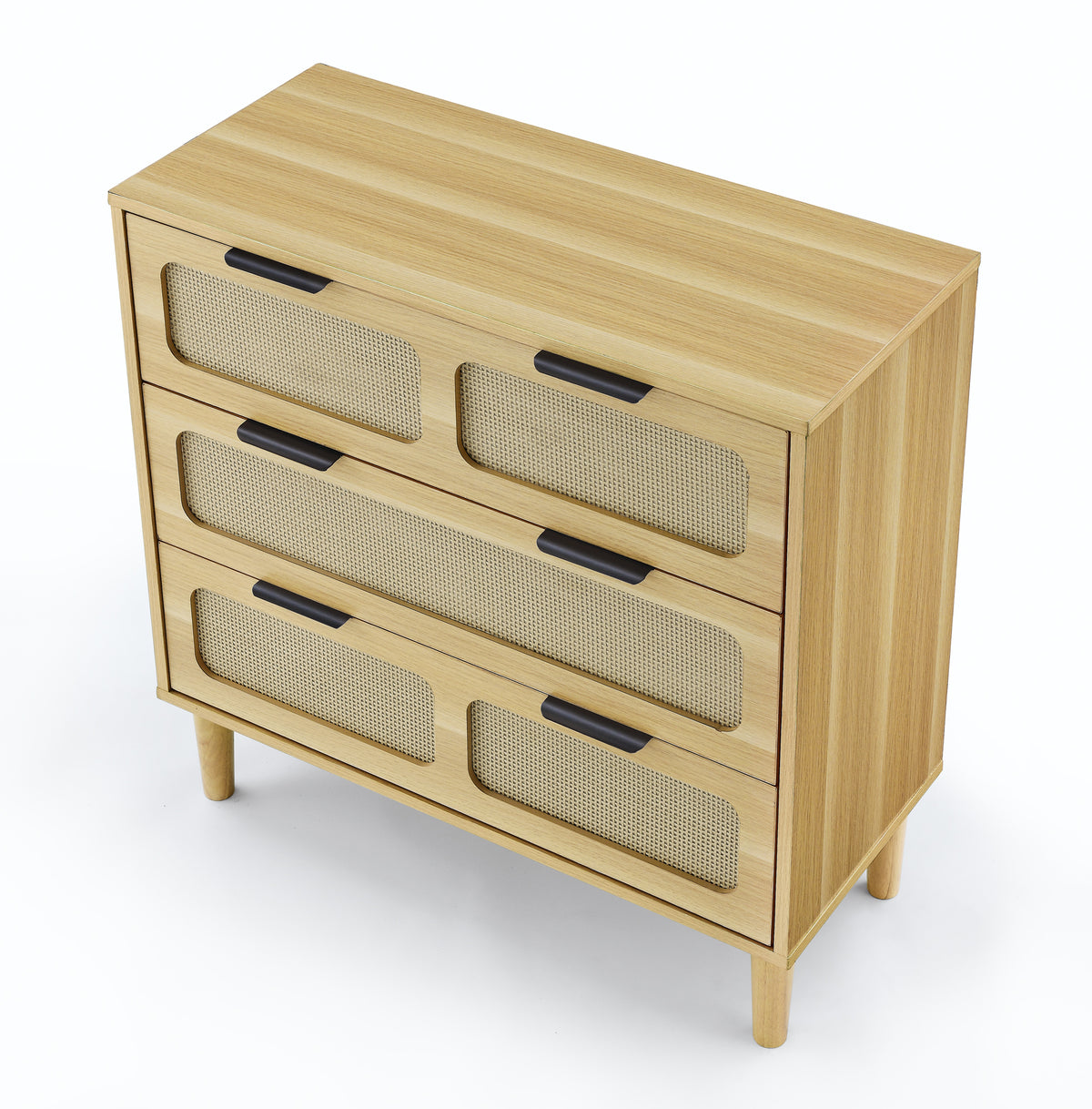 Nøordka Light Dresser Default Natural Wood Mid Century Modern Rattan 3 Drawer Dresser &amp; Cabinet