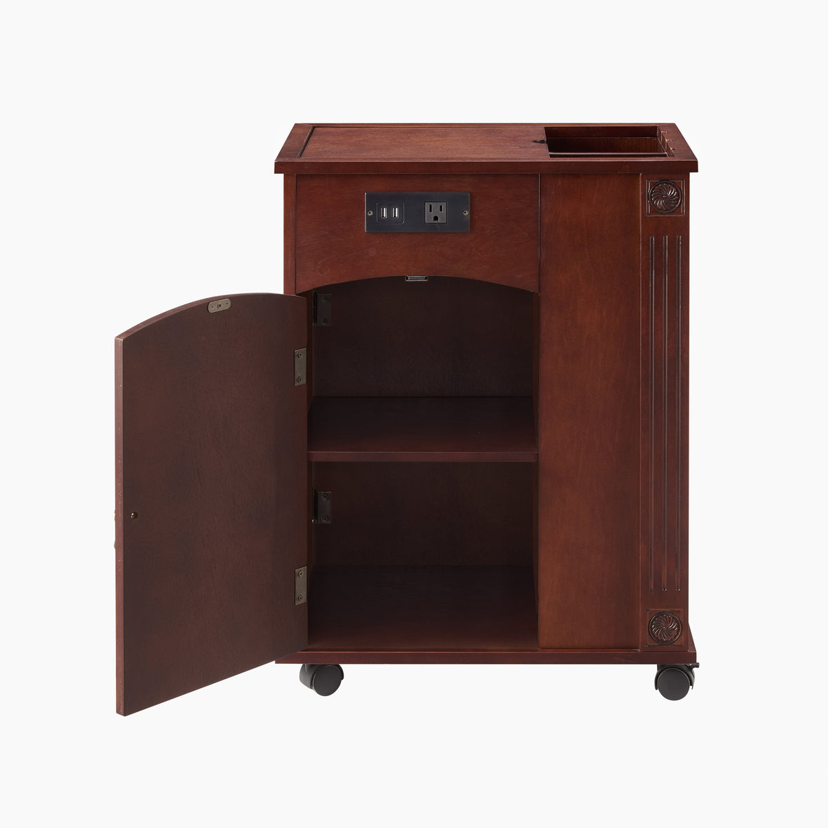 Nøordka Light Nightstand Default 13" Red Walnut Traditional End Table with Charging Station &amp; USB Ports