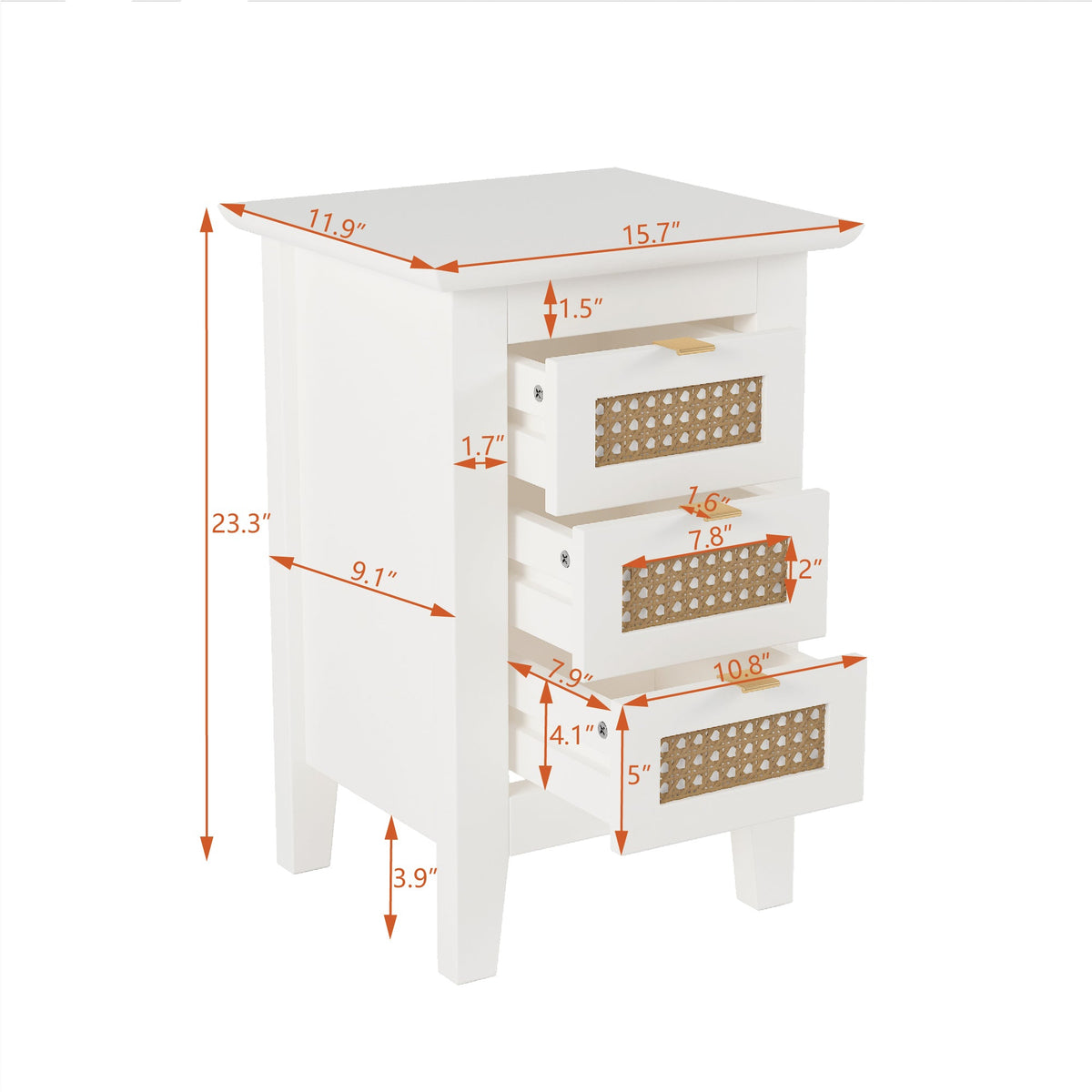 Nøordka Light Nightstand Default 15" White Rattan-Woven Wooden Nightstand Set