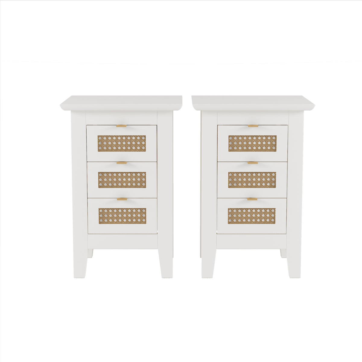 Nøordka Light Nightstand Default 15" White Rattan-Woven Wooden Nightstand Set