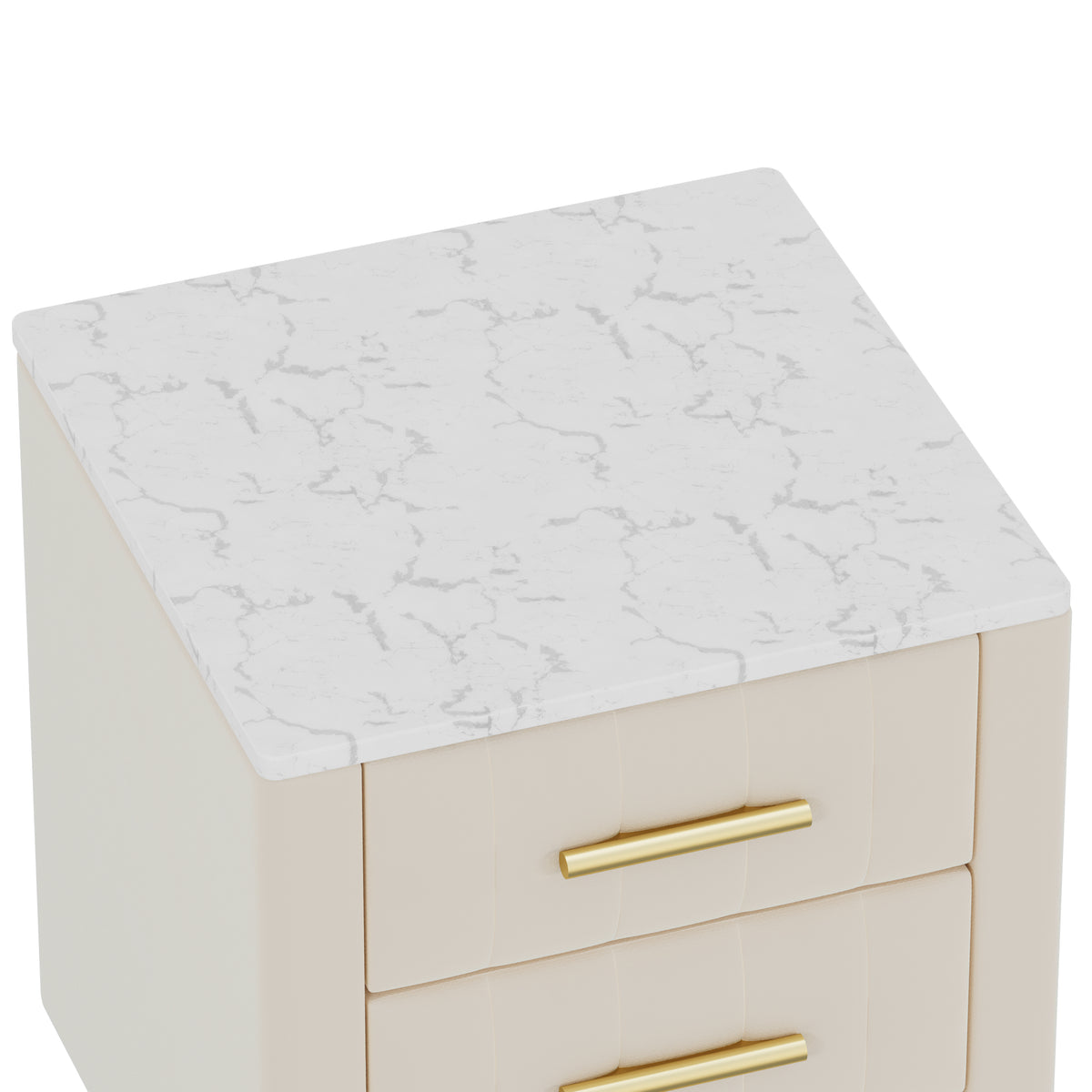 Nøordka Light Nightstand Default 16" Beige Upholstered Wooden Nightstand with 3 Drawers &amp; Gold Accents