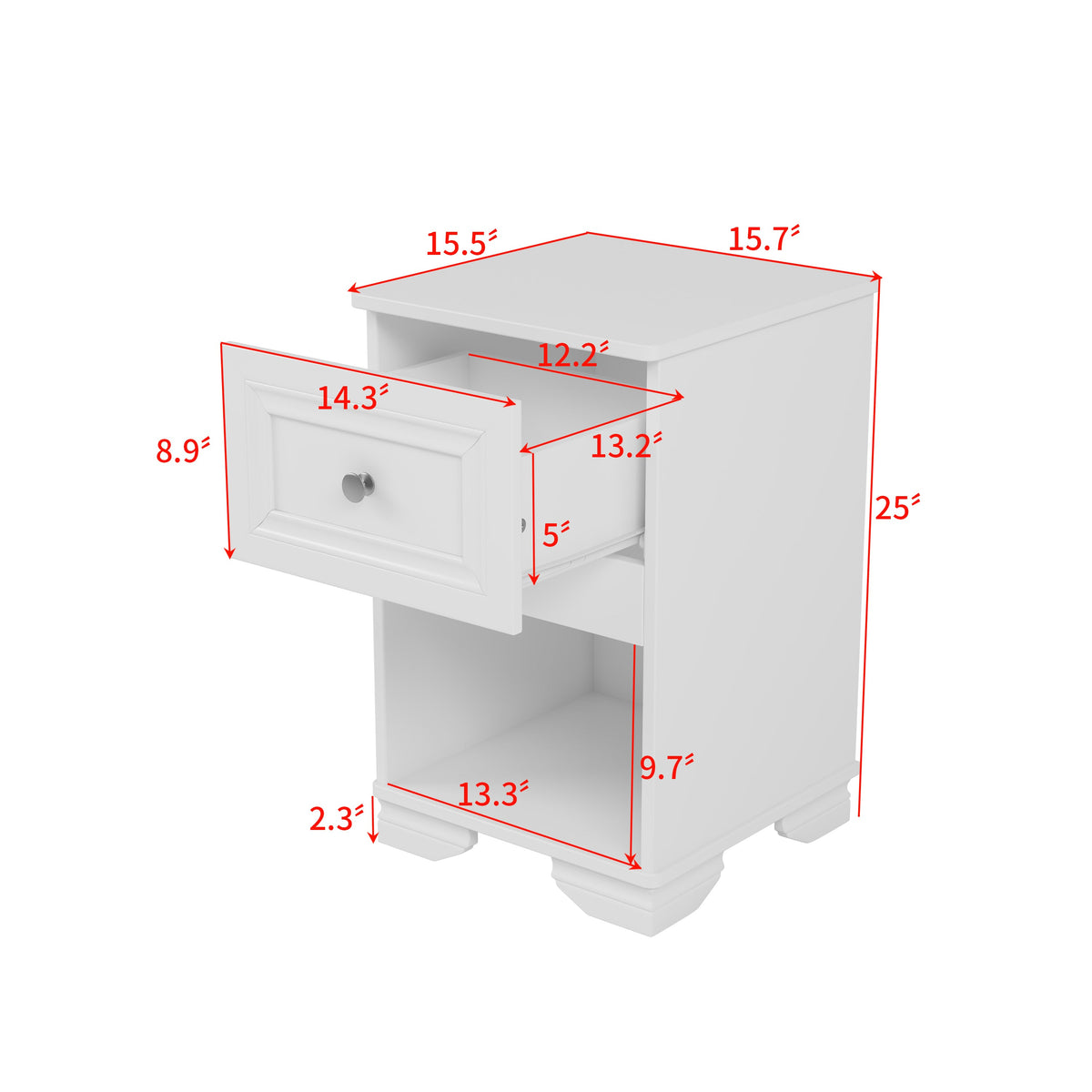 Nøordka Light Nightstand Default 16" Elegant White Nightstand with Drawer &amp; Open Shelf Space