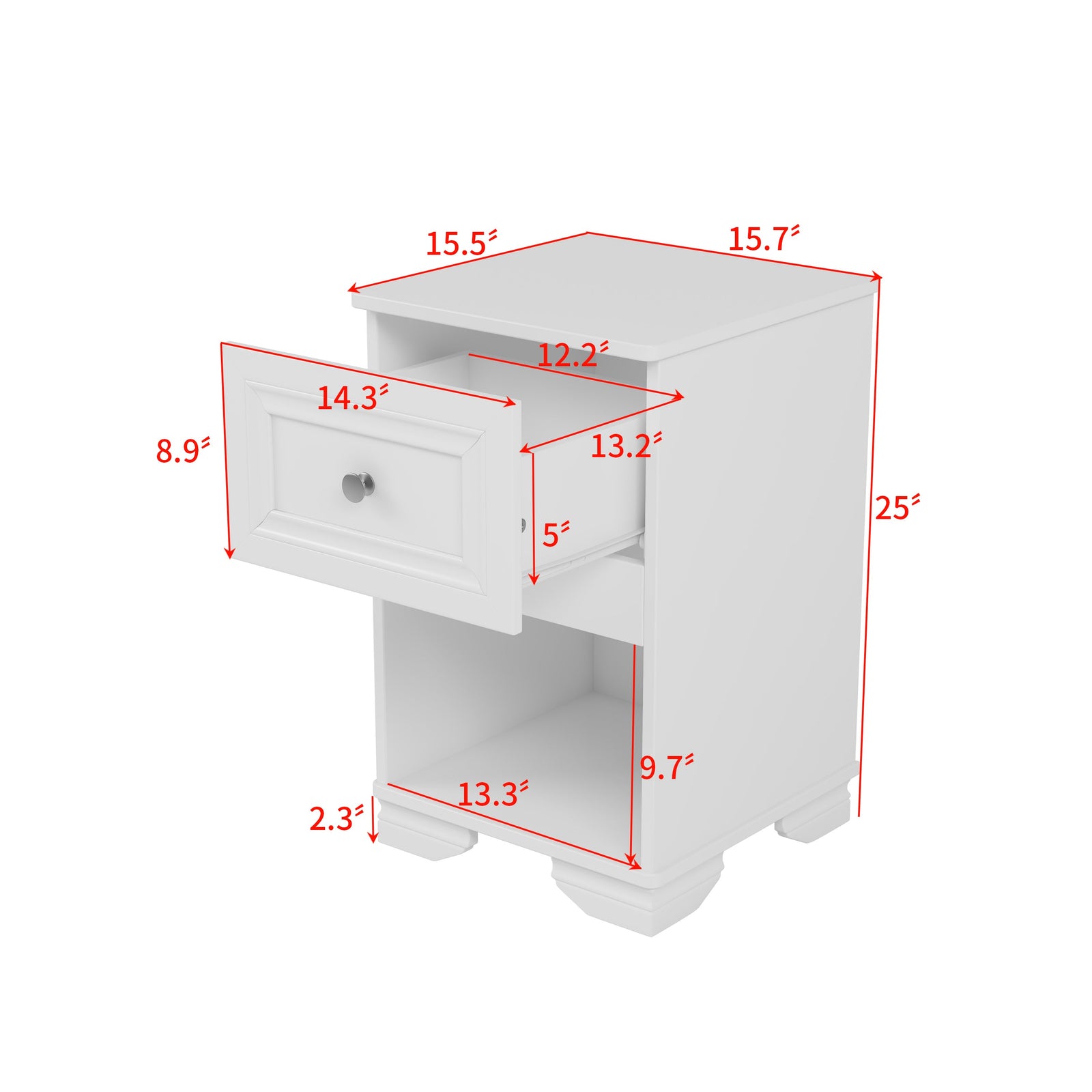 Nøordka Light Nightstand Default 16" Elegant White Nightstand with Drawer & Open Shelf Space