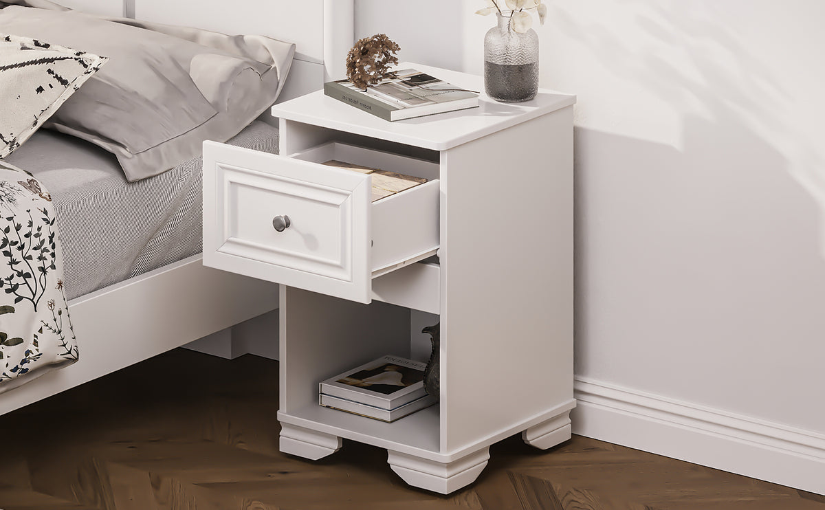 Nøordka Light Nightstand Default 16" Elegant White Nightstand with Drawer &amp; Open Shelf Space