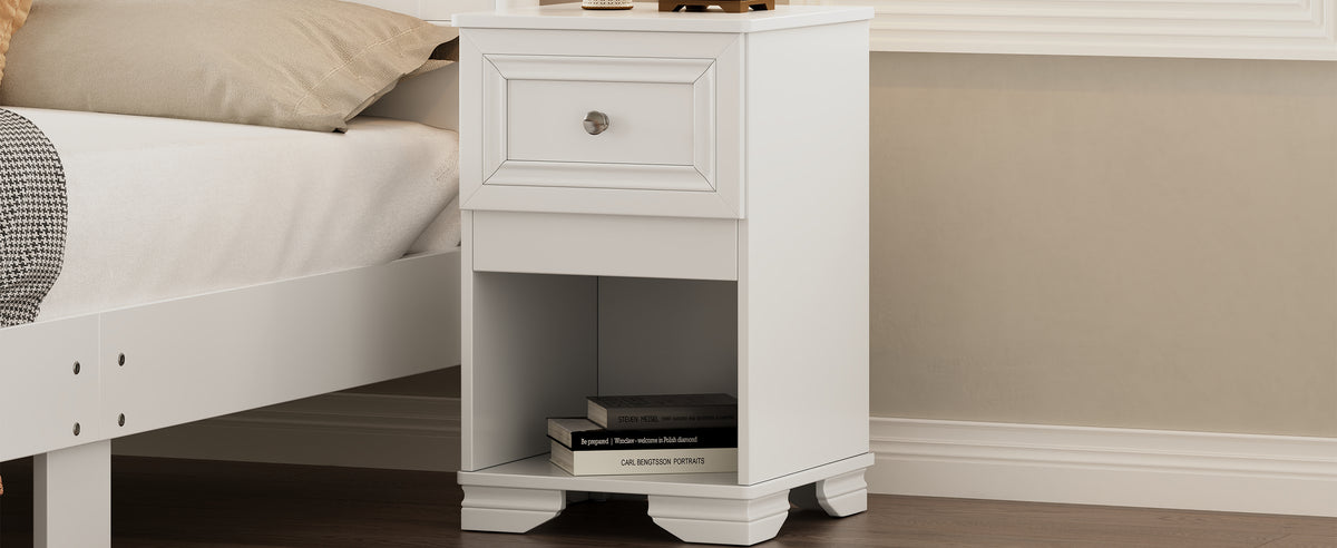 Nøordka Light Nightstand Default 16" Elegant White Nightstand with Drawer &amp; Open Shelf Space