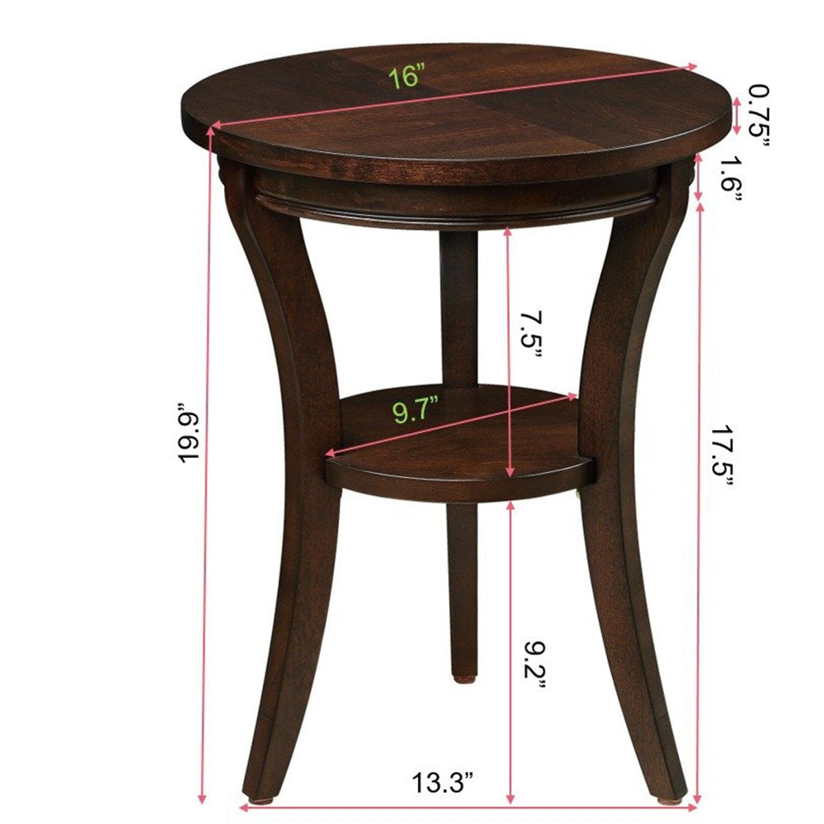 Nøordka Light Nightstand Default 16" Espresso Wood Round End Table with Open Shelf