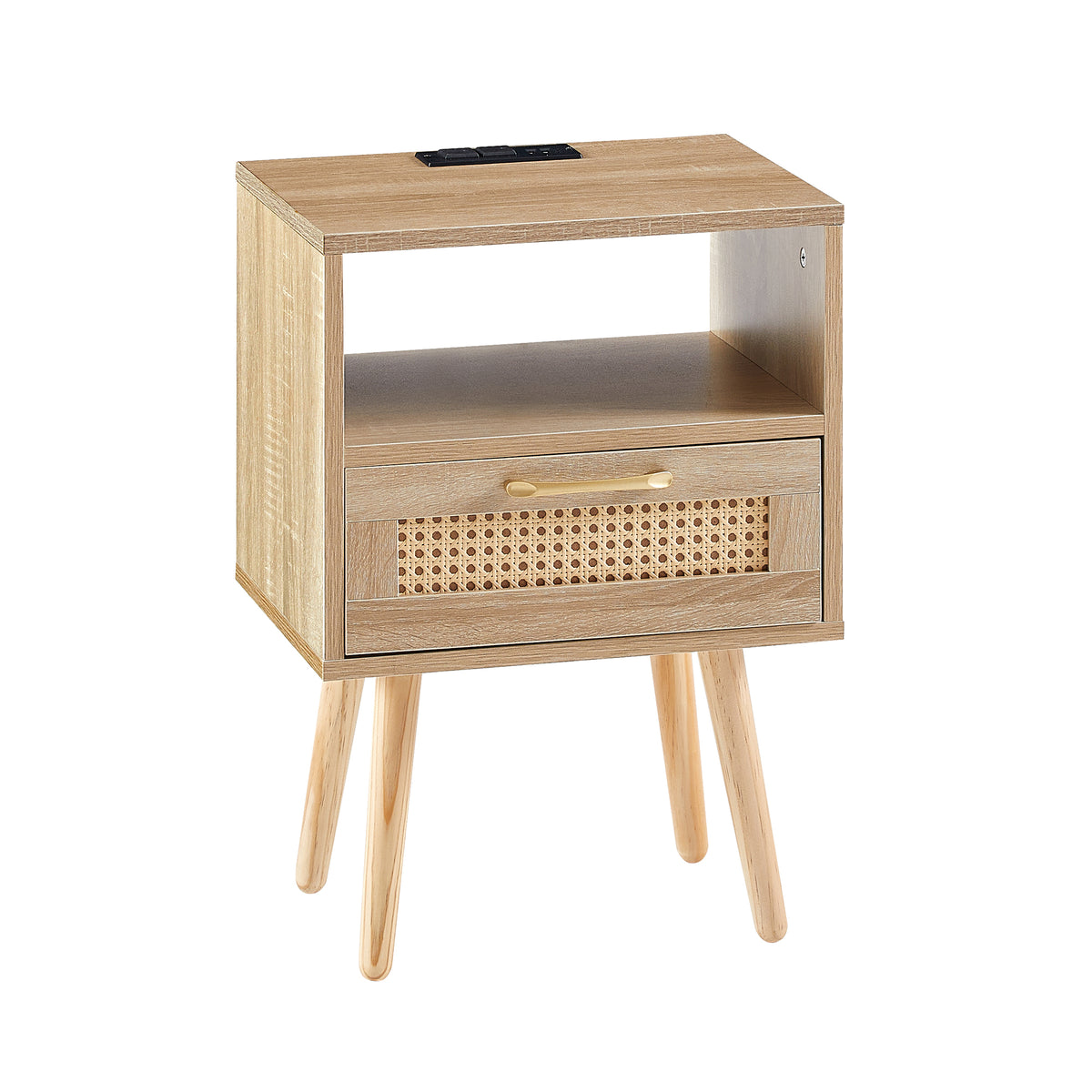 Nøordka Light Nightstand Default 16" Natural Rattan End Table With Power Outlet