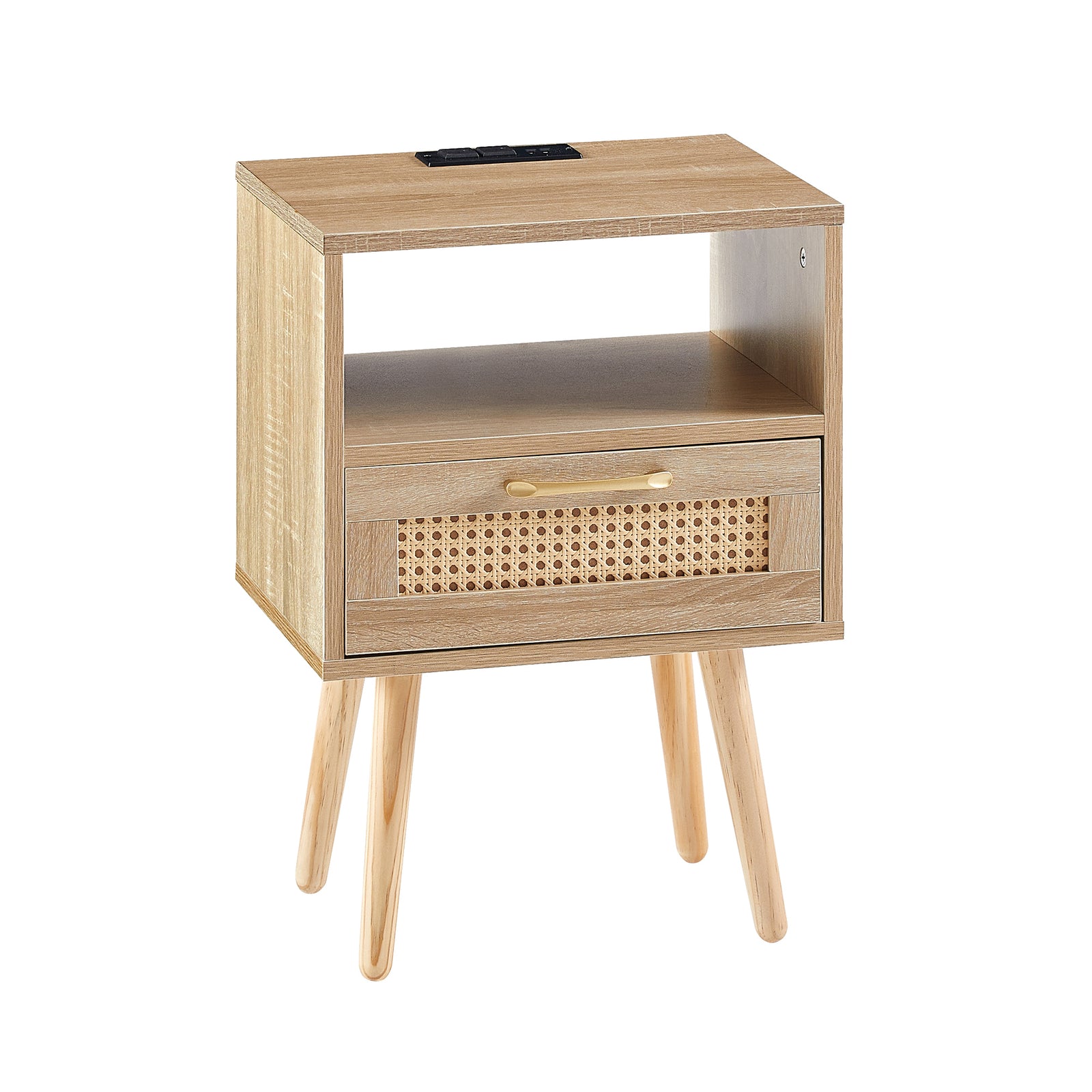 Nøordka Light Nightstand Default 16" Natural Rattan End Table With Power Outlet