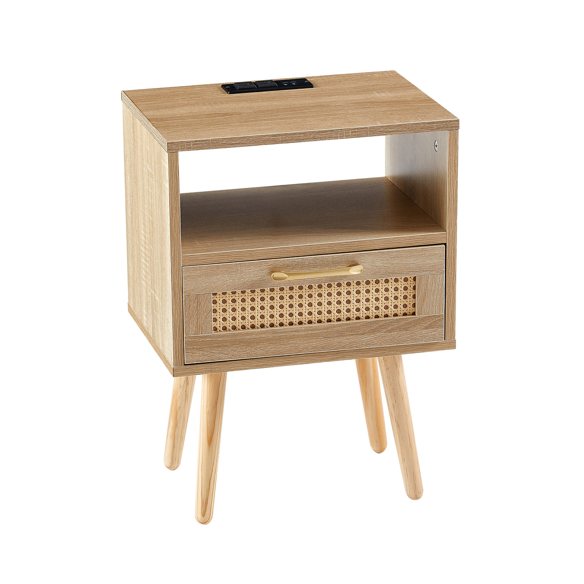 Nøordka Light Nightstand Default 16" Natural Rattan End Table With Power Outlet