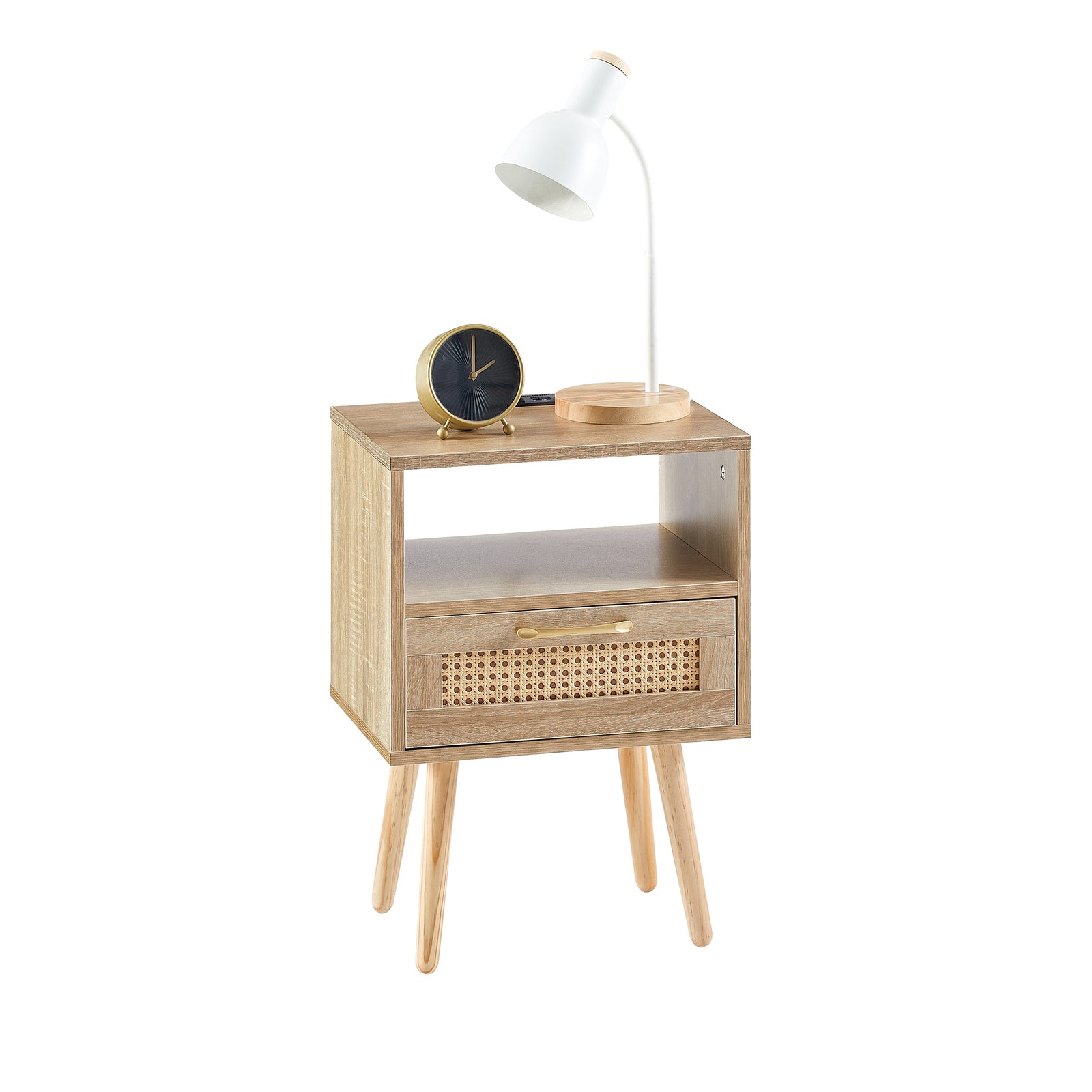 Nøordka Light Nightstand Default 16" Natural Rattan End Table With Power Outlet