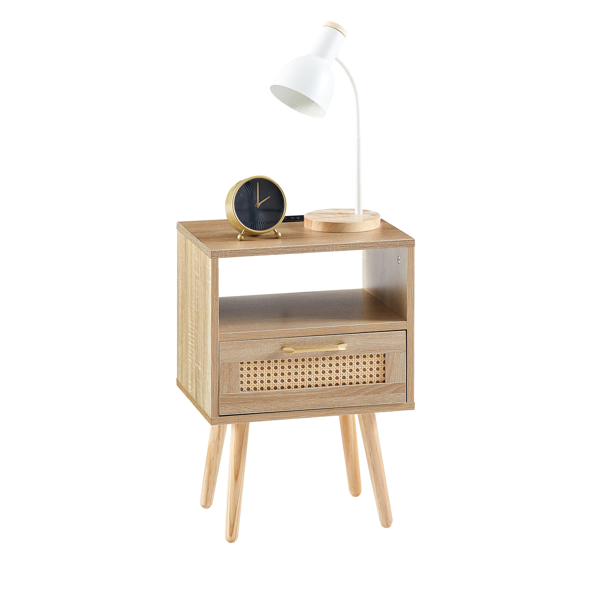 Nøordka Light Nightstand Default 16" Natural Rattan End Table With Power Outlet