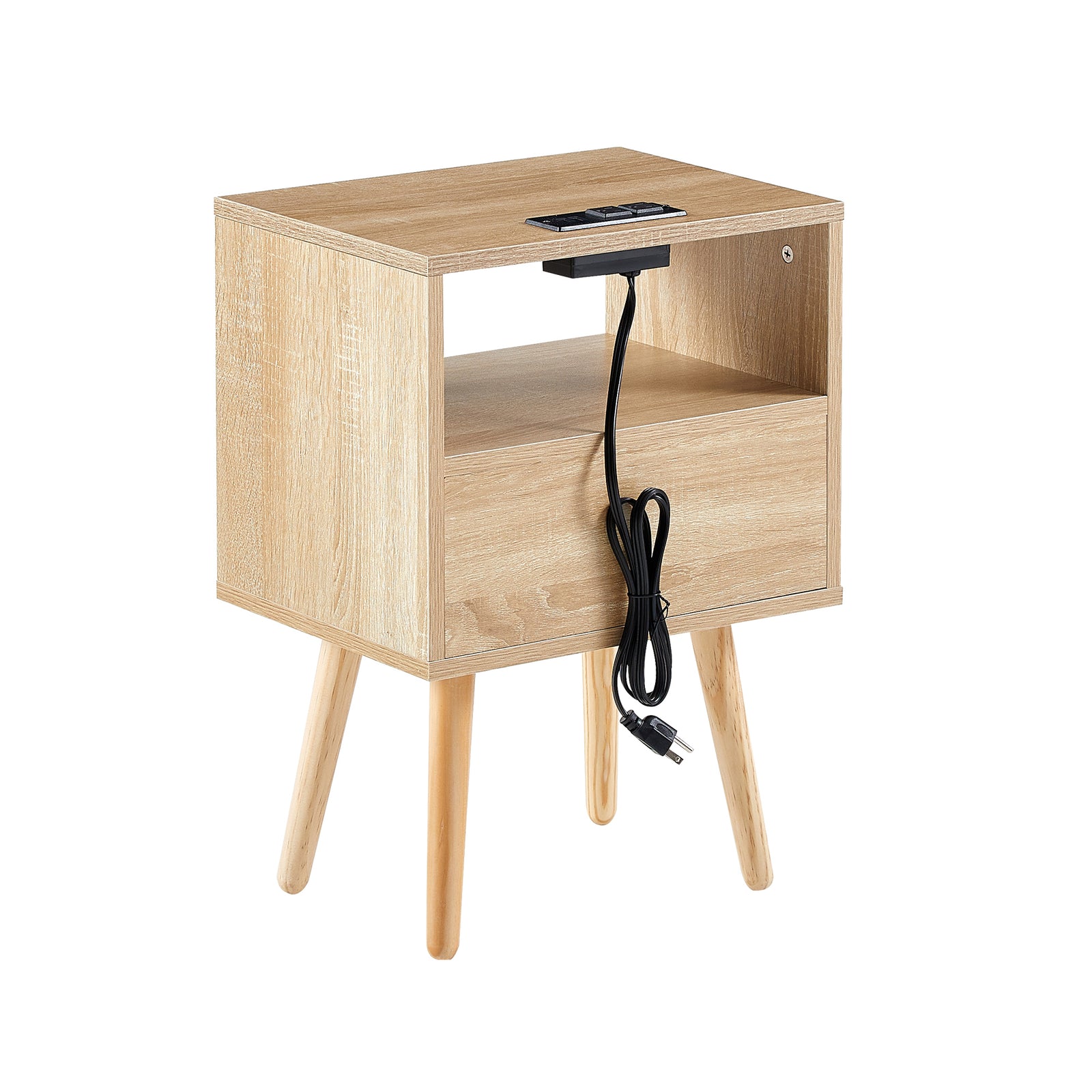 Nøordka Light Nightstand Default 16" Natural Rattan End Table With Power Outlet