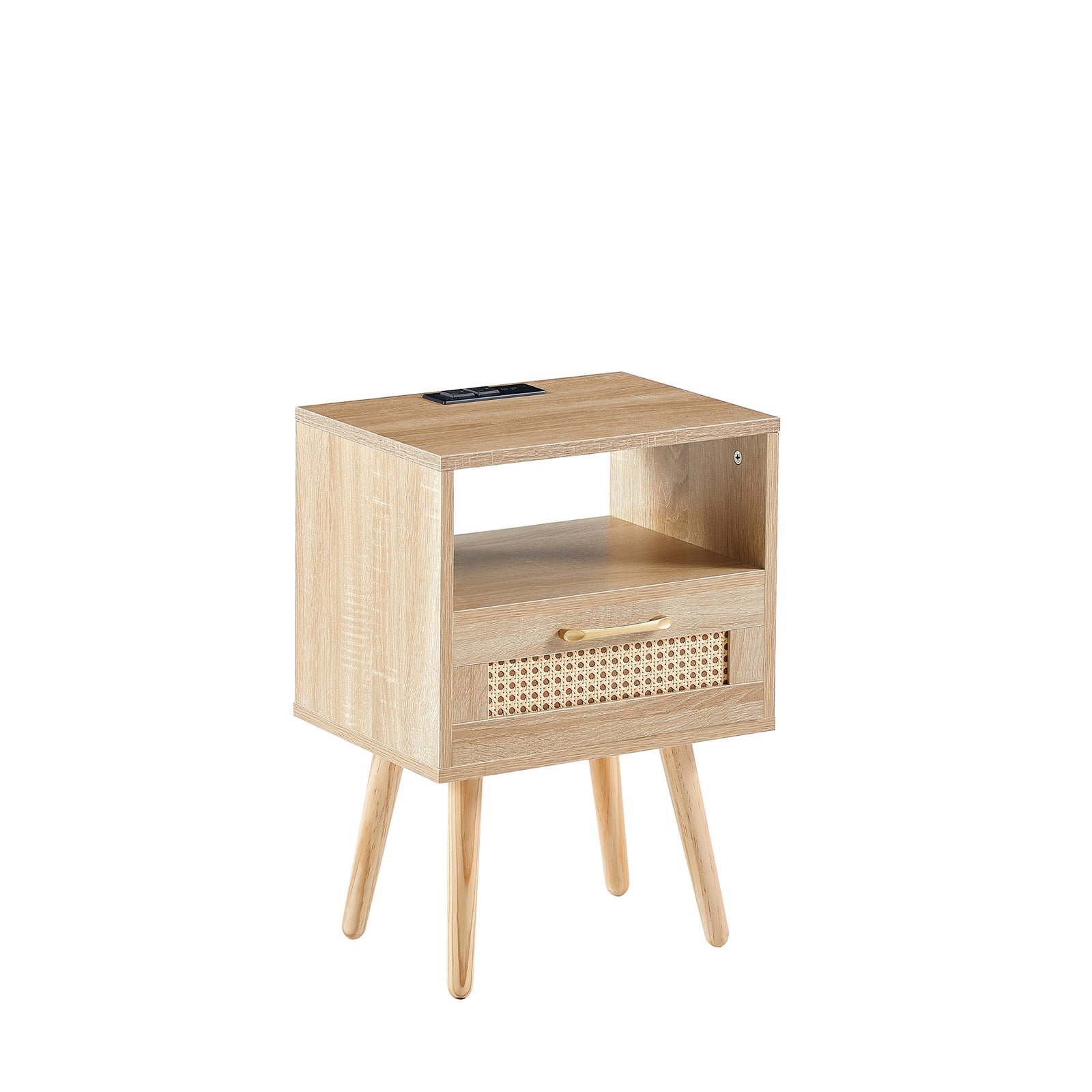Nøordka Light Nightstand Default 16" Natural Rattan End Table With Power Outlet