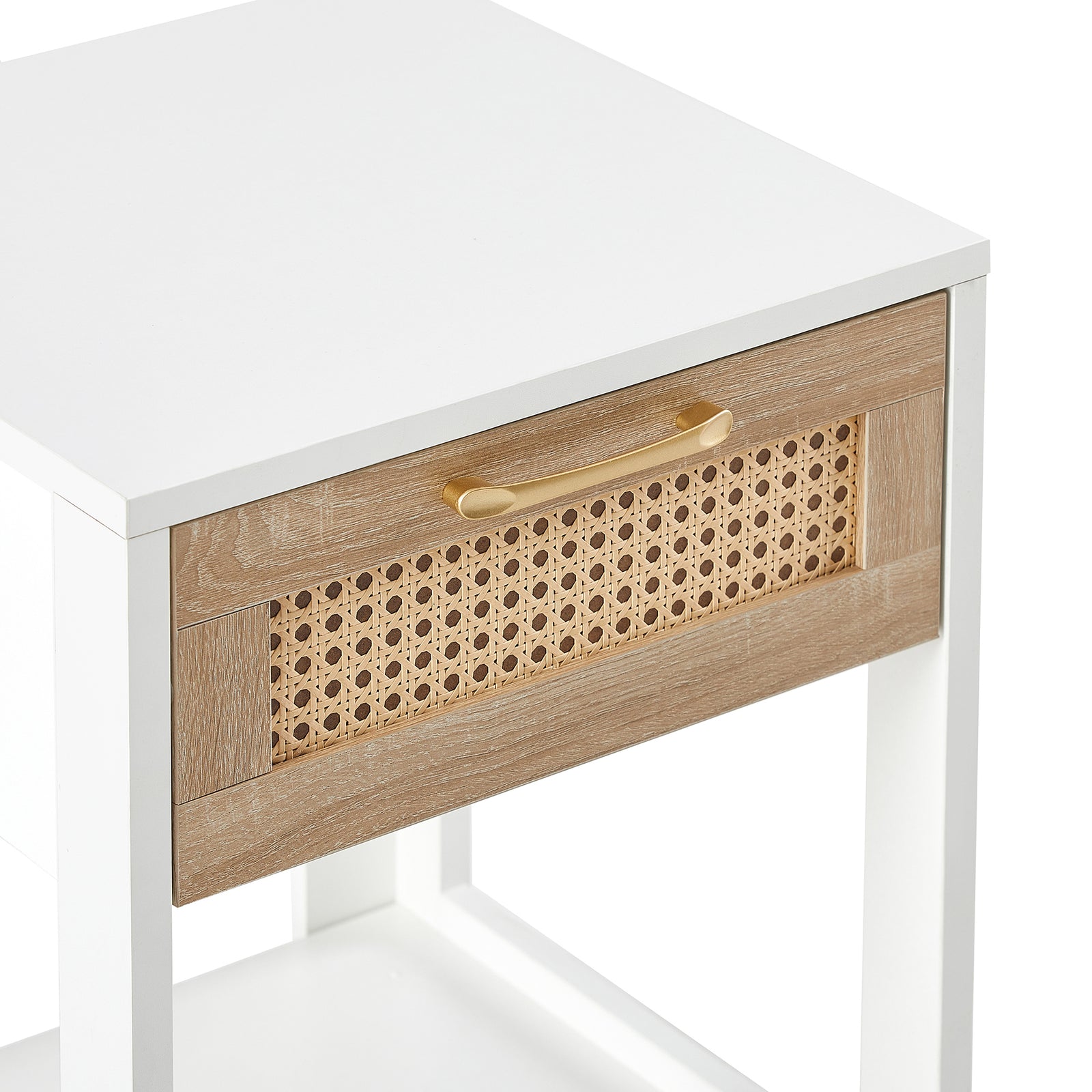 Nøordka Light Nightstand Default 16" White Mid Century Modern Rattan End Table With Drawer