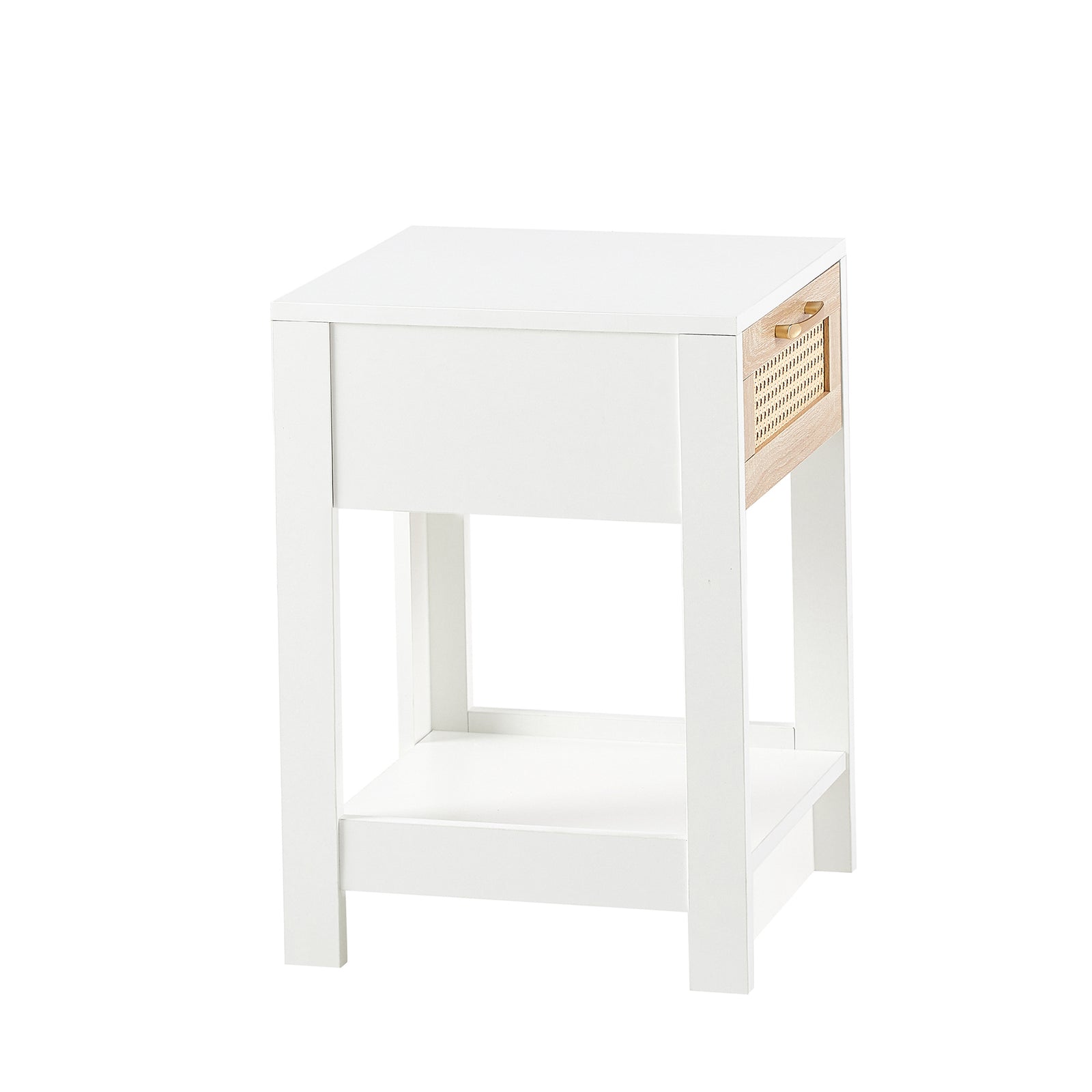 Nøordka Light Nightstand Default 16" White Mid Century Modern Rattan End Table With Drawer