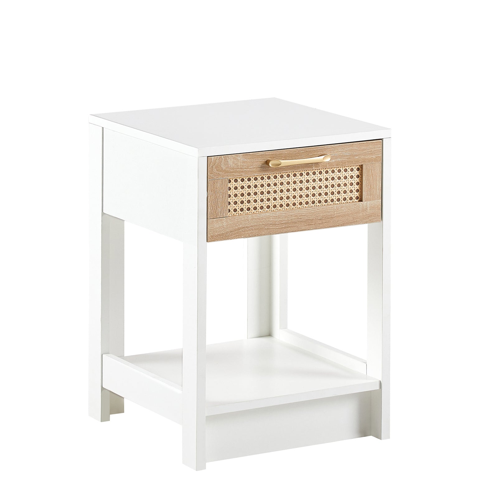 Nøordka Light Nightstand Default 16" White Mid Century Modern Rattan End Table With Drawer