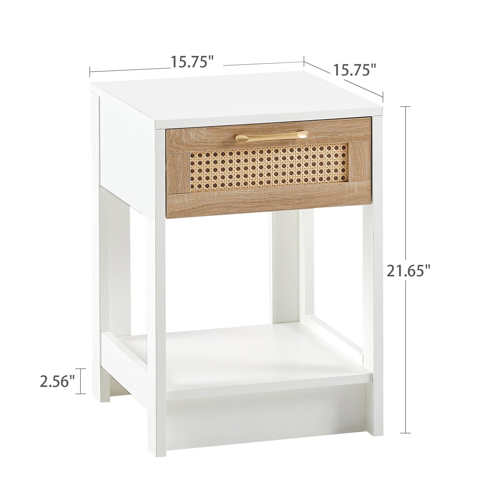 Nøordka Light Nightstand Default 16" White Mid Century Modern Rattan End Table With Drawer