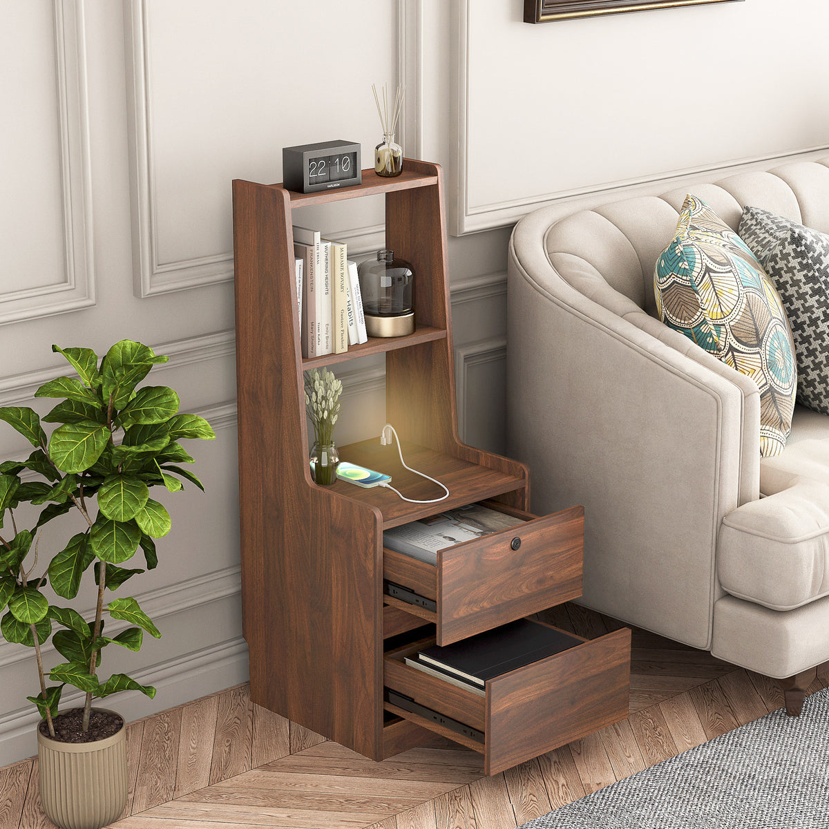 Nøordka Light Nightstand Default 16" Wood Smart Nightstand with Charging Station &amp; Night Light