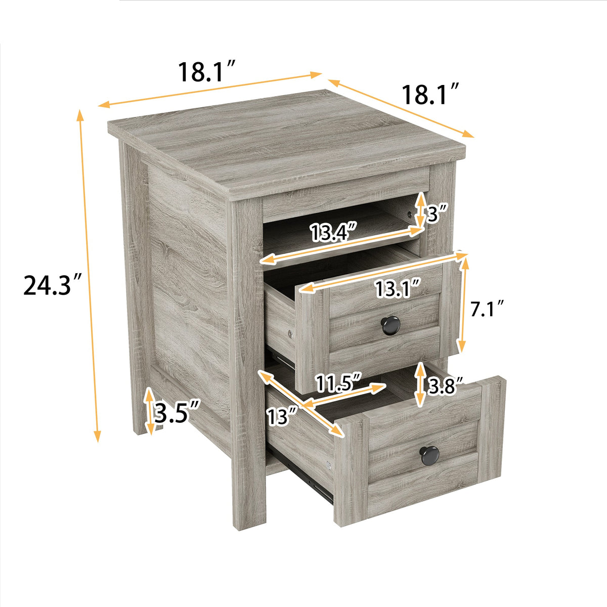 Nøordka Light Nightstand Default 18" Farmhouse Antique Gray Wooden Nightstand