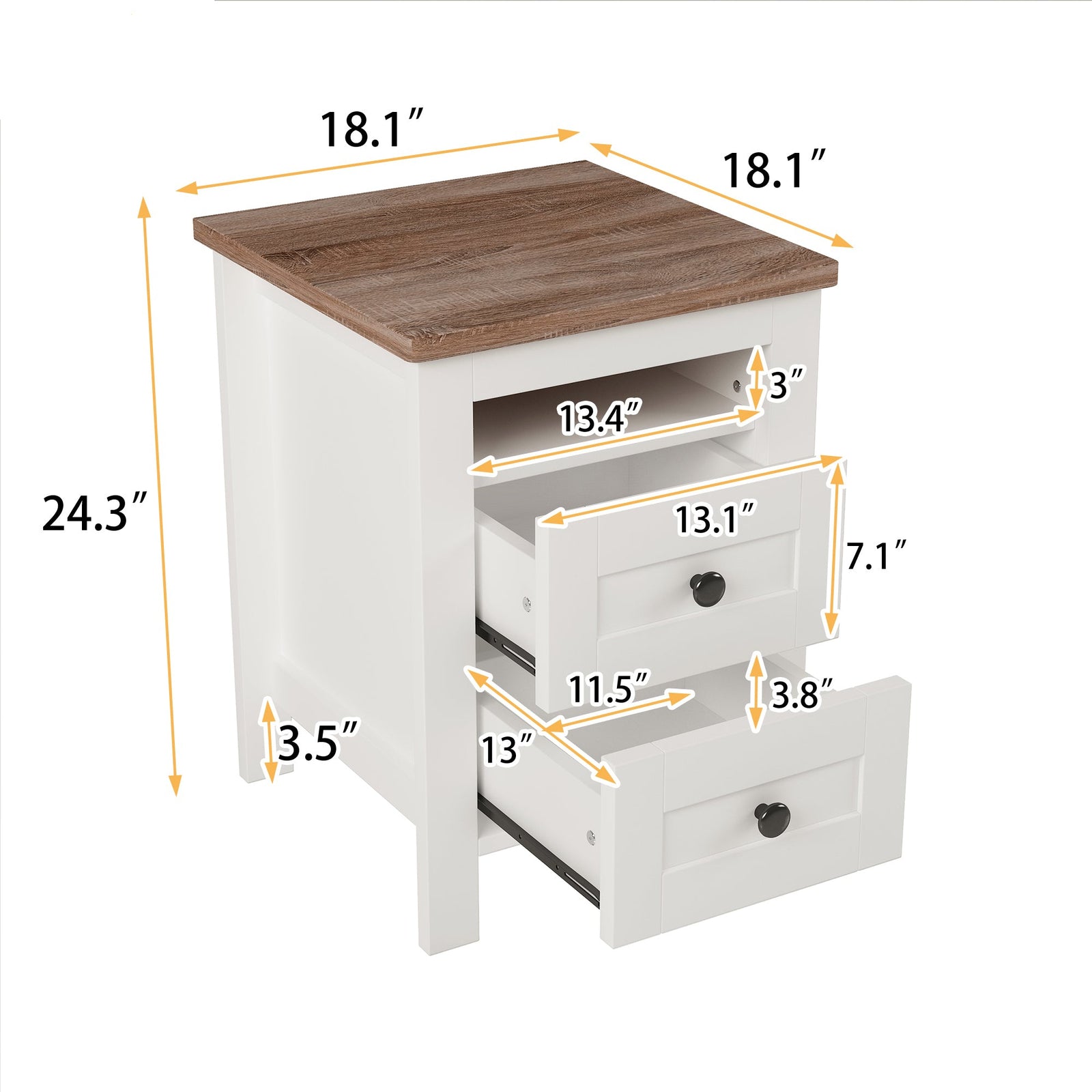 Nøordka Light Nightstand Default 18" Farmhouse White Nightstand with Walnut Accents