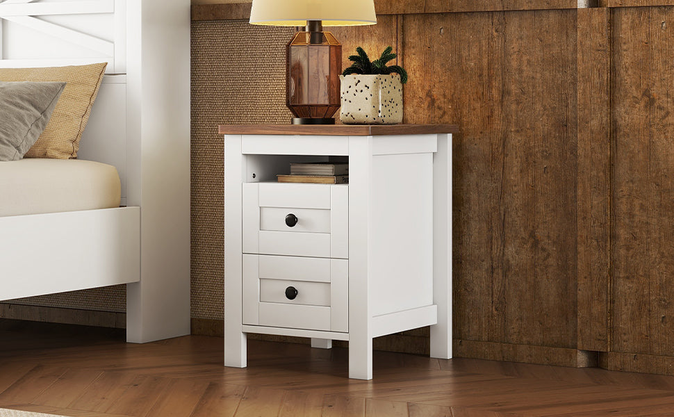 Nøordka Light Nightstand Default 18" Farmhouse White Nightstand with Walnut Accents