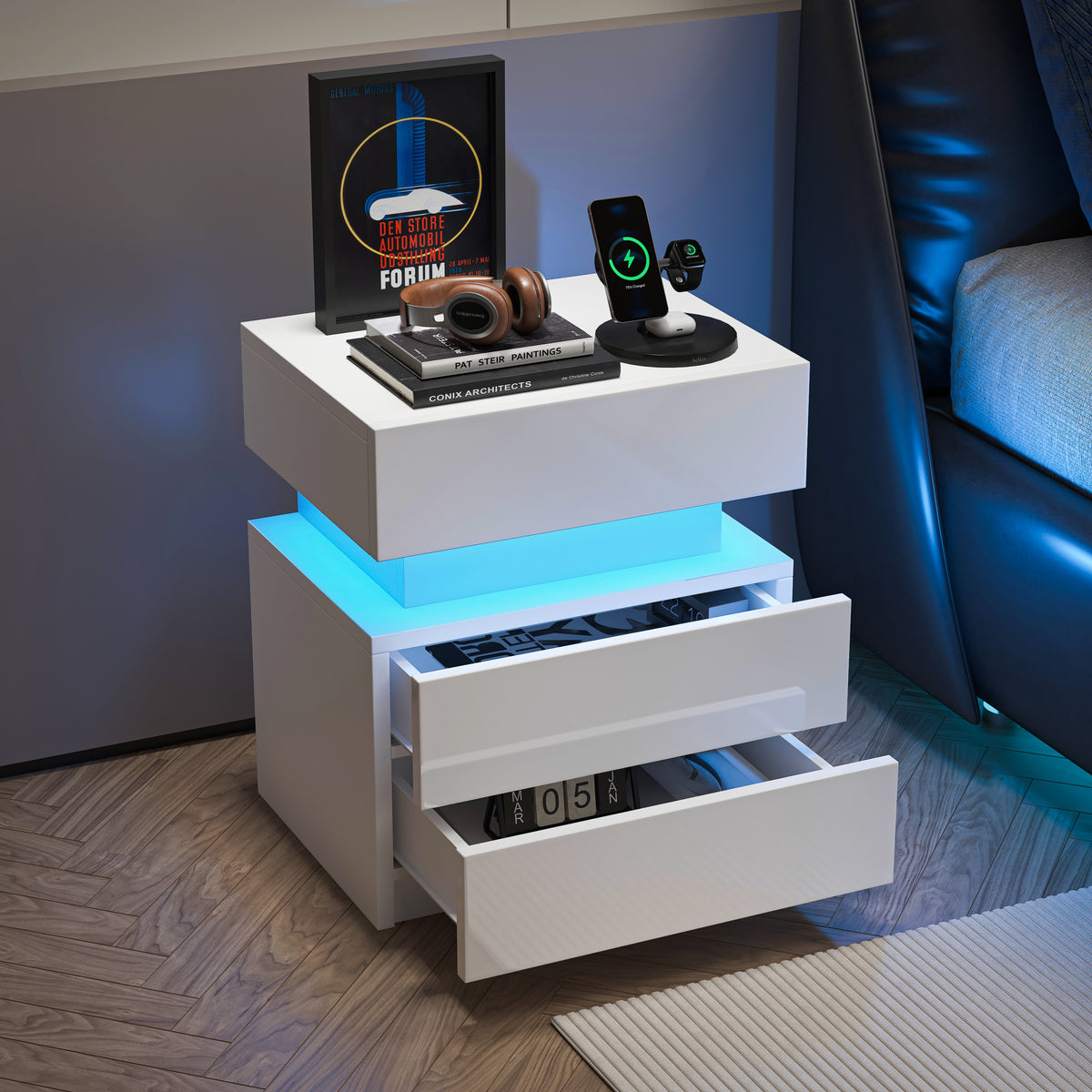 Nøordka Light Nightstand Default 18" Gloss White Modern LED Nightstand &amp; Bedside Table