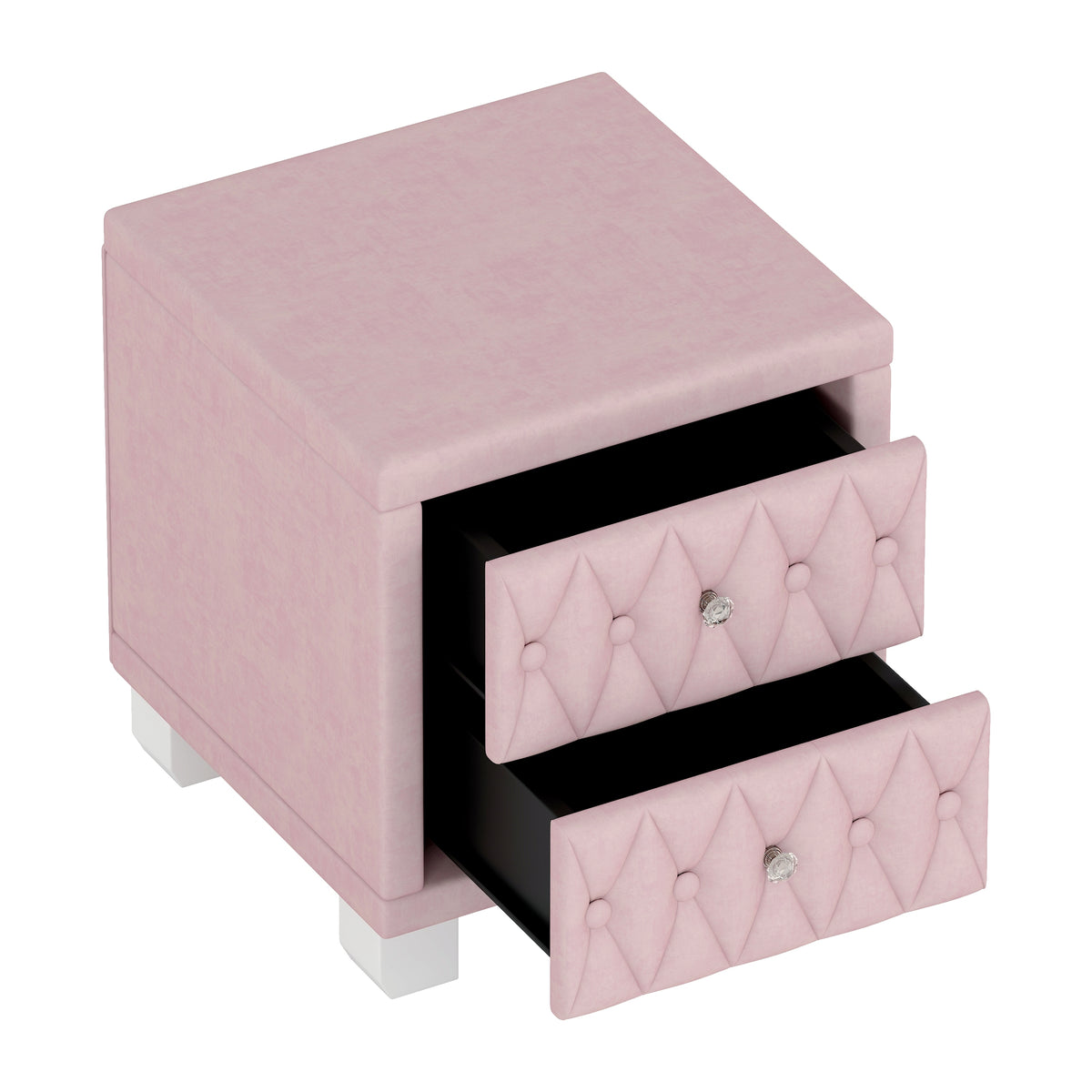 Nøordka Light Nightstand Default 18" Plush Velvet Pink Nightstand with 2 Drawers &amp; Crystal Handling