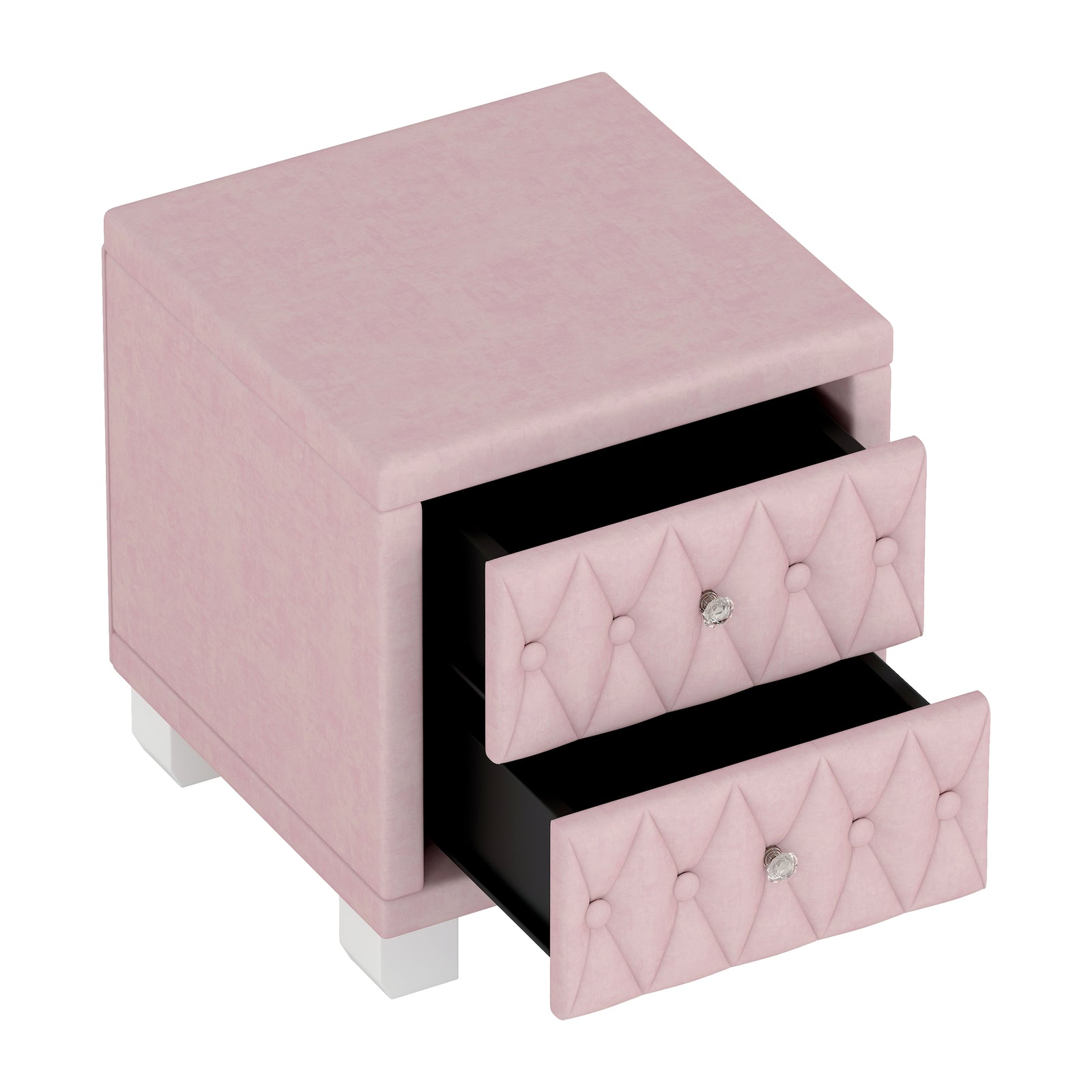 Nøordka Light Nightstand Default 18" Plush Velvet Pink Nightstand with 2 Drawers & Crystal Handling