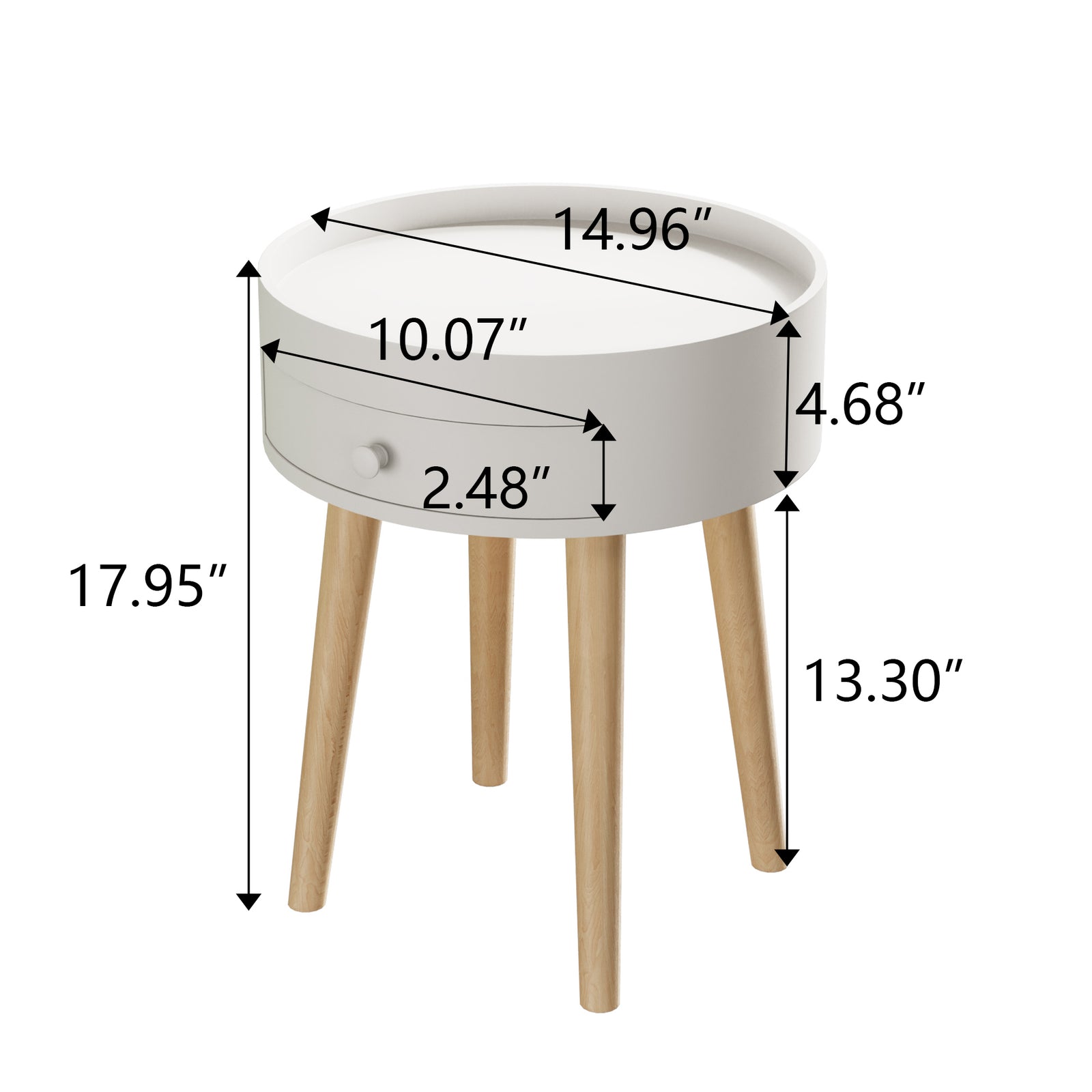 Nøordka Light Nightstand Default 18" White Nightstand with Storage Drawer & Oak Legs