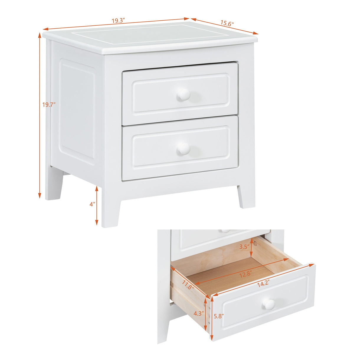 Nøordka Light Nightstand Default 20" Classic White 2-Drawer Nightstand