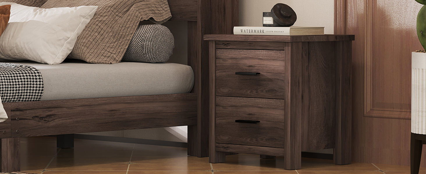 Nøordka Light Nightstand Default 20" Dark Walnut Vintage Two Drawer Nightstand