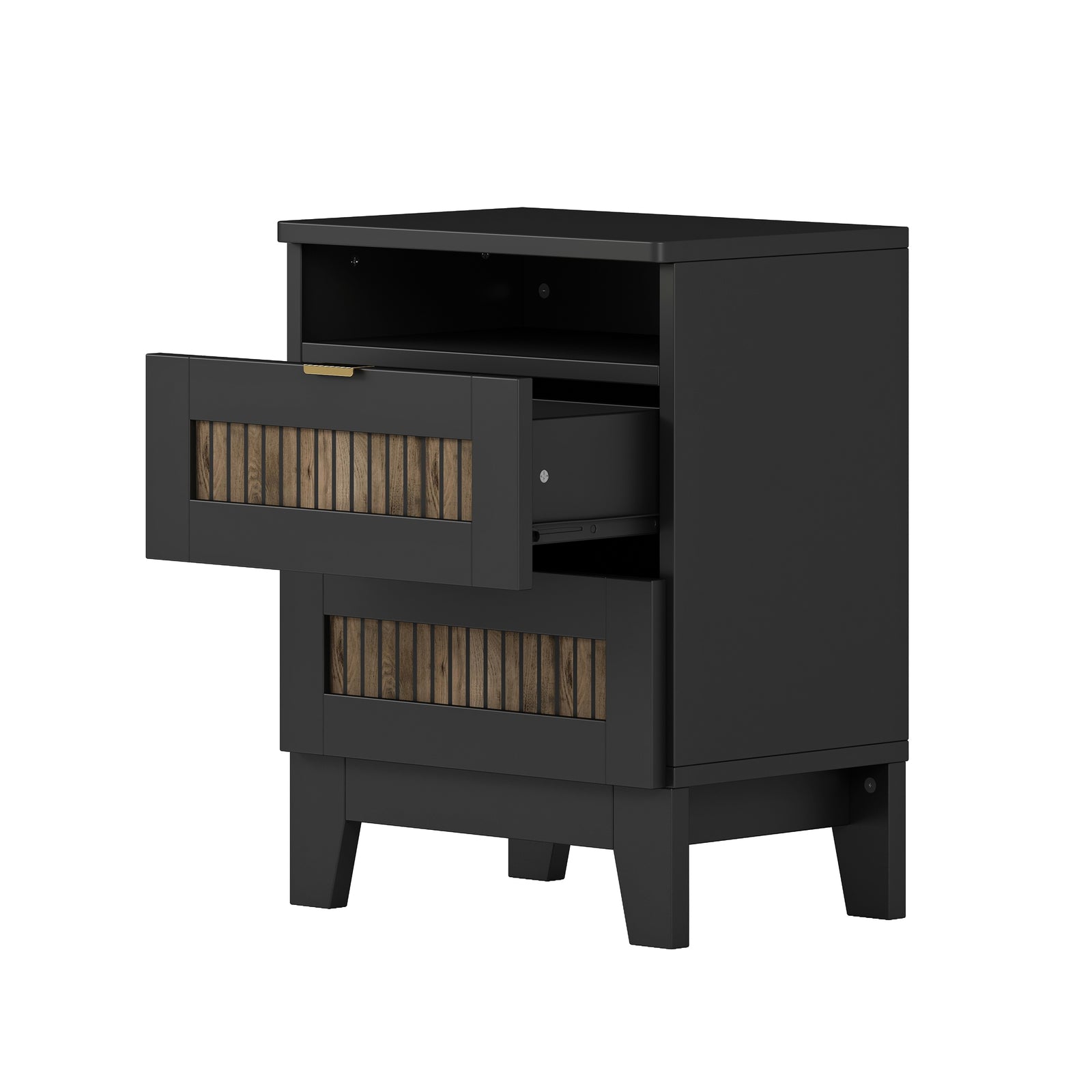 Nøordka Light Nightstand Default 20" Farmhouse Black & Wooden Nightstand with Storage Cabinet