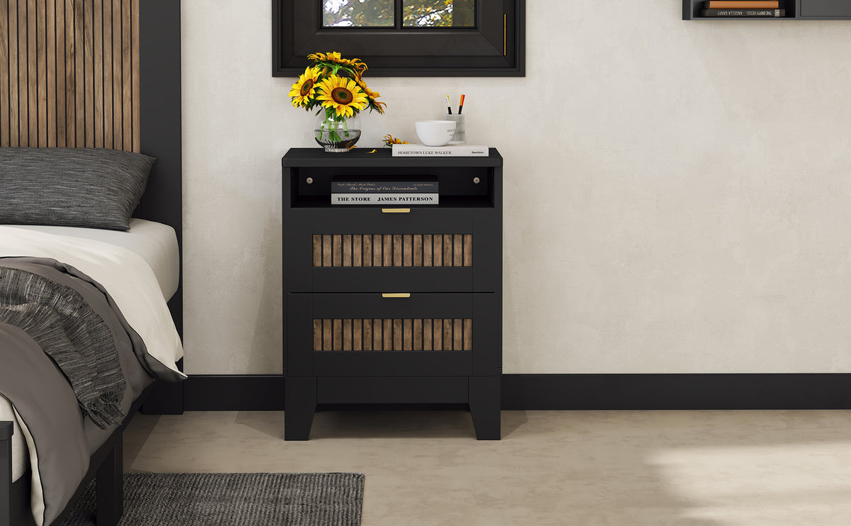 Nøordka Light Nightstand Default 20" Farmhouse Black &amp; Wooden Nightstand with Storage Cabinet