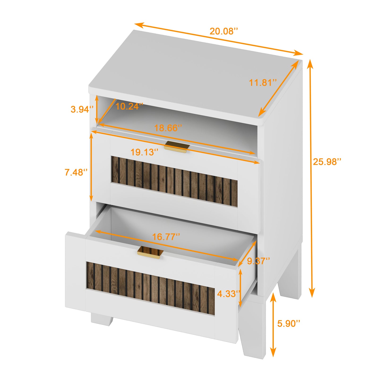 Nøordka Light Nightstand Default 20" White 2-Drawer Farmhouse Wooden Nightstand with Metal Handling