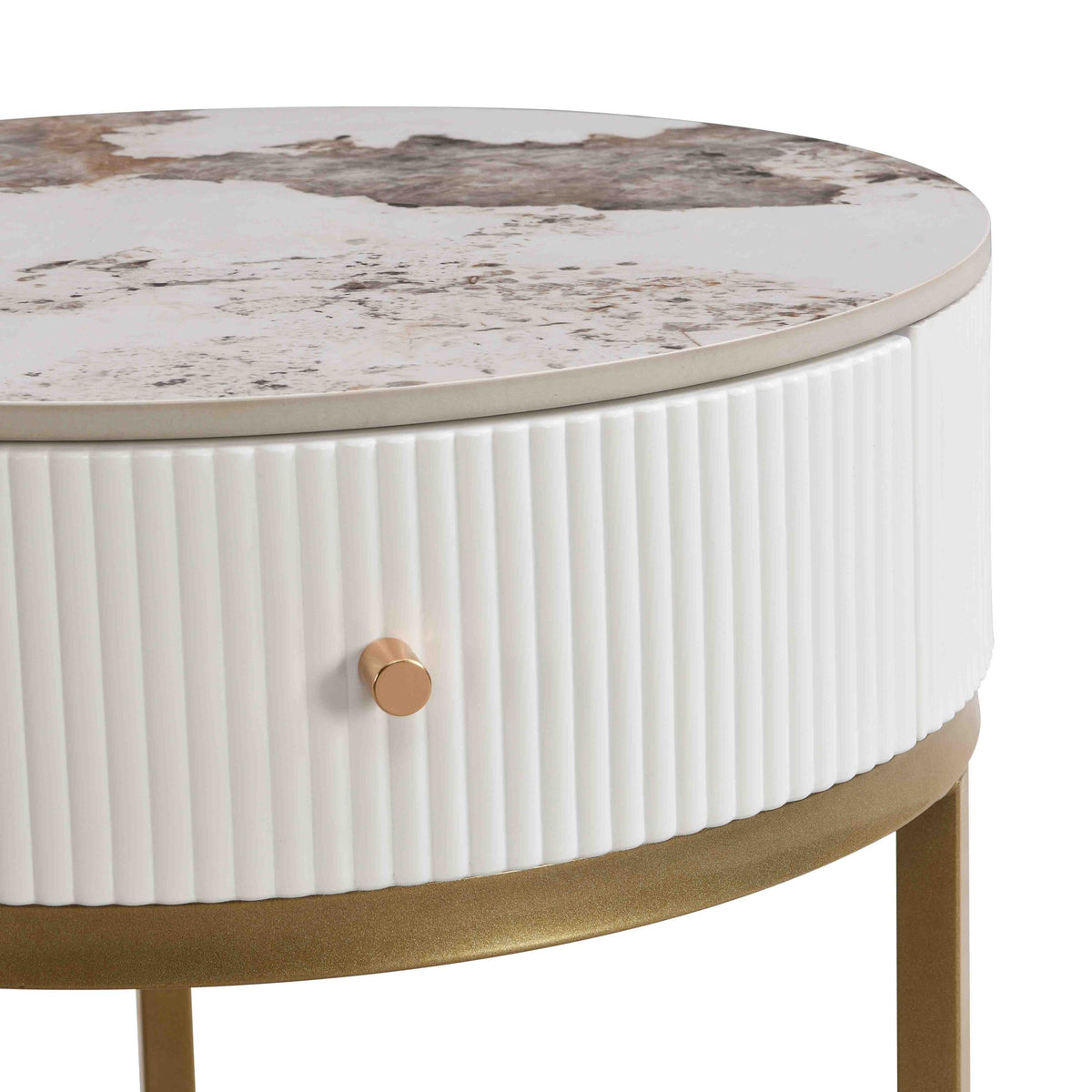 Nøordka Light Nightstand Default 20" White Mid Century Modern Nightstand with Gold Circular Base
