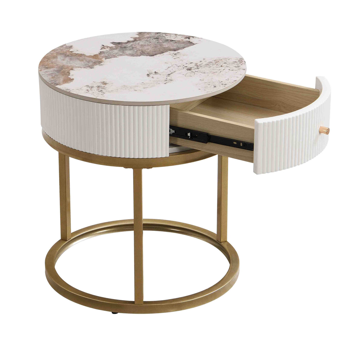 Nøordka Light Nightstand Default 20" White Mid Century Modern Nightstand with Gold Circular Base