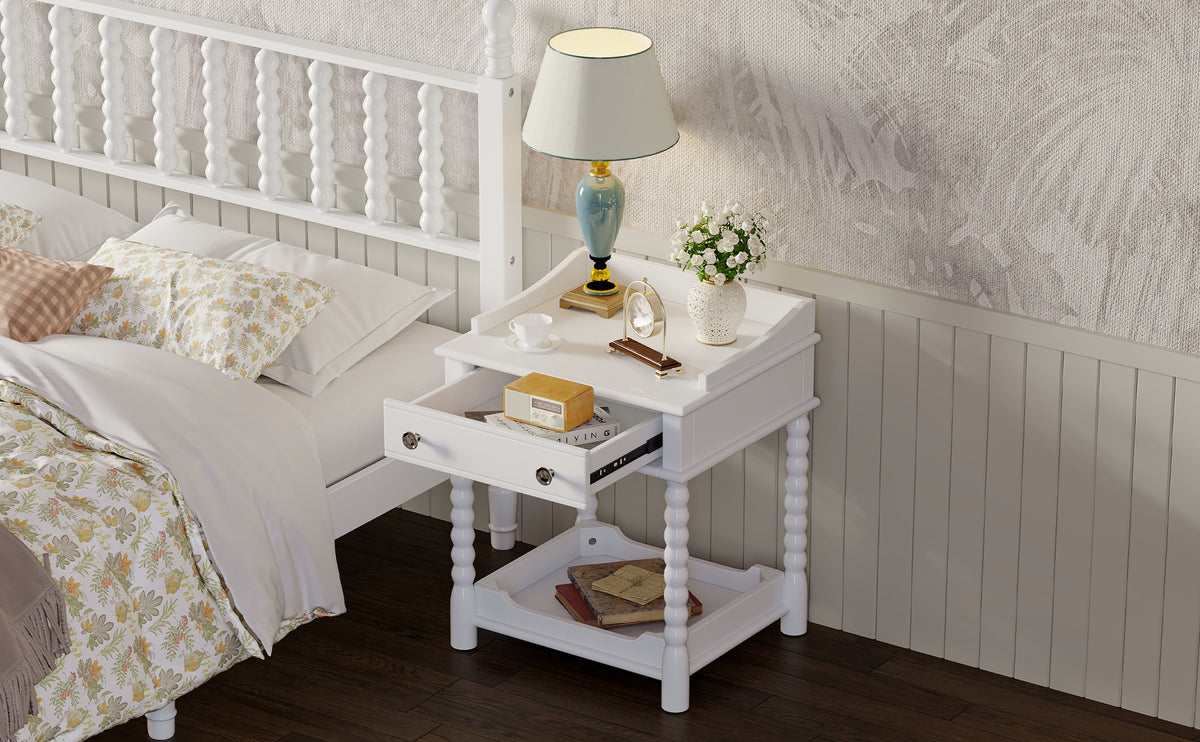 Nøordka Light Nightstand Default 20" White Retro Nightstand with Drawer, Open Shelf &amp; Metal Handling