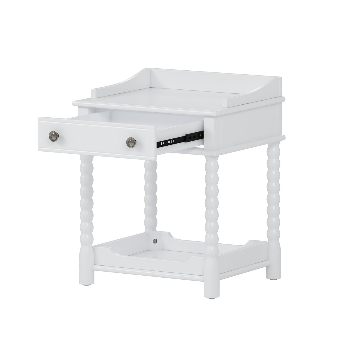 Nøordka Light Nightstand Default 20" White Retro Nightstand with Drawer, Open Shelf &amp; Metal Handling