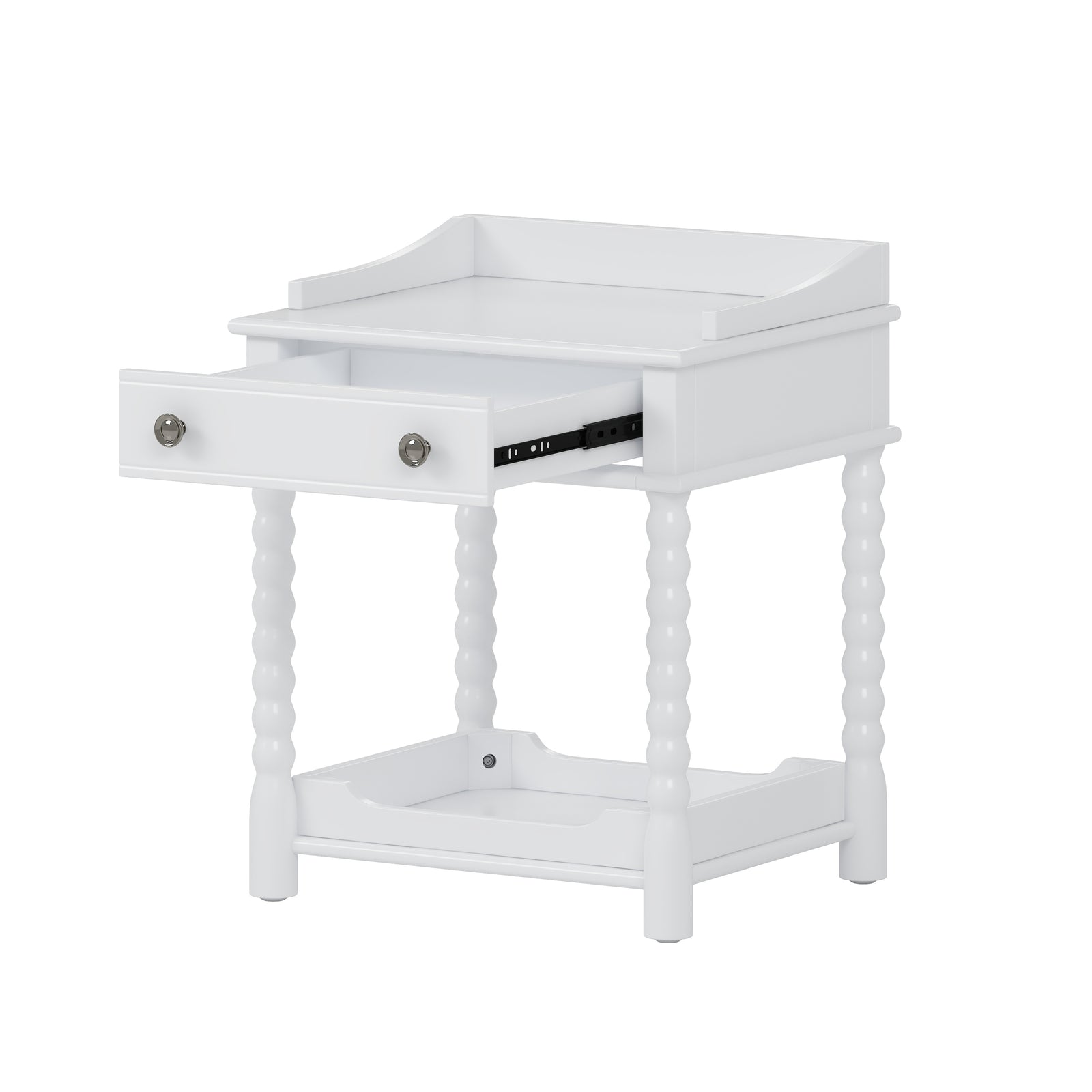 Nøordka Light Nightstand Default 20" White Retro Nightstand with Drawer, Open Shelf & Metal Handling